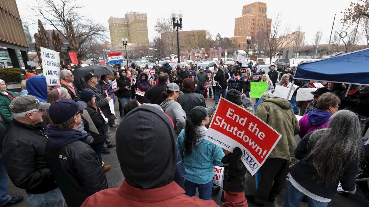 An IRS rep in Utah is seeking help creating a food pantry to aid federal workers impacted by the government shutdown. The Jan. 10, 2019, photo shows a rally in Ogden called to press for an end to the 35-day shutdown in late 2018 and early 2019.