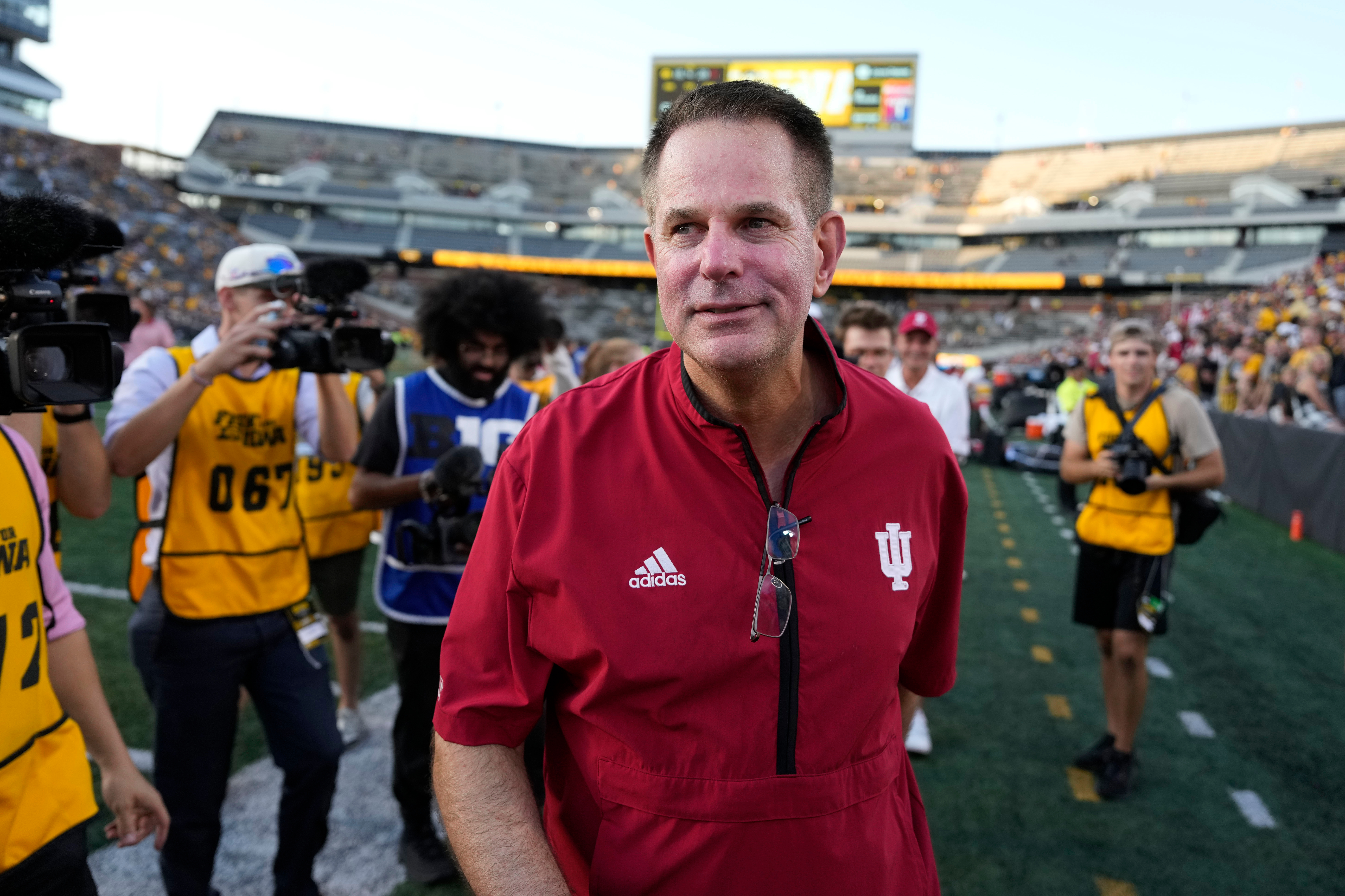 Indiana head coach Curt Cignetti walks off the field after an NCAA college football game against Iowa, Saturday, Sept. 27, 2025, in Iowa City, Iowa.