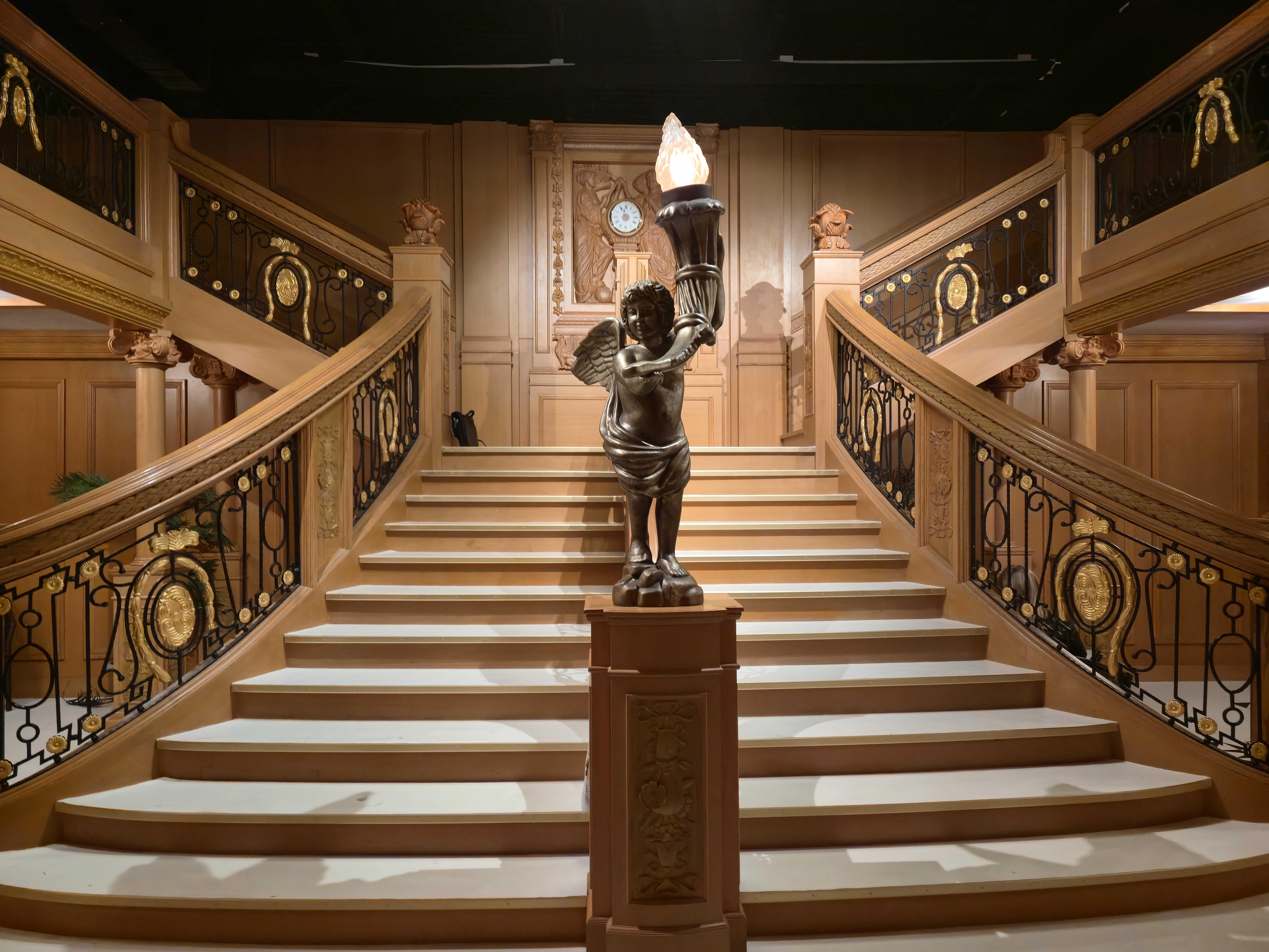 A replica of the Titanic's grand staircase is a prominent feature of the Titanic Exhibition at The Shops at South Town in Sandy. The traveling exhibit lets visitors experience what it would be like to be a passenger on the ill-fated ocean liner.