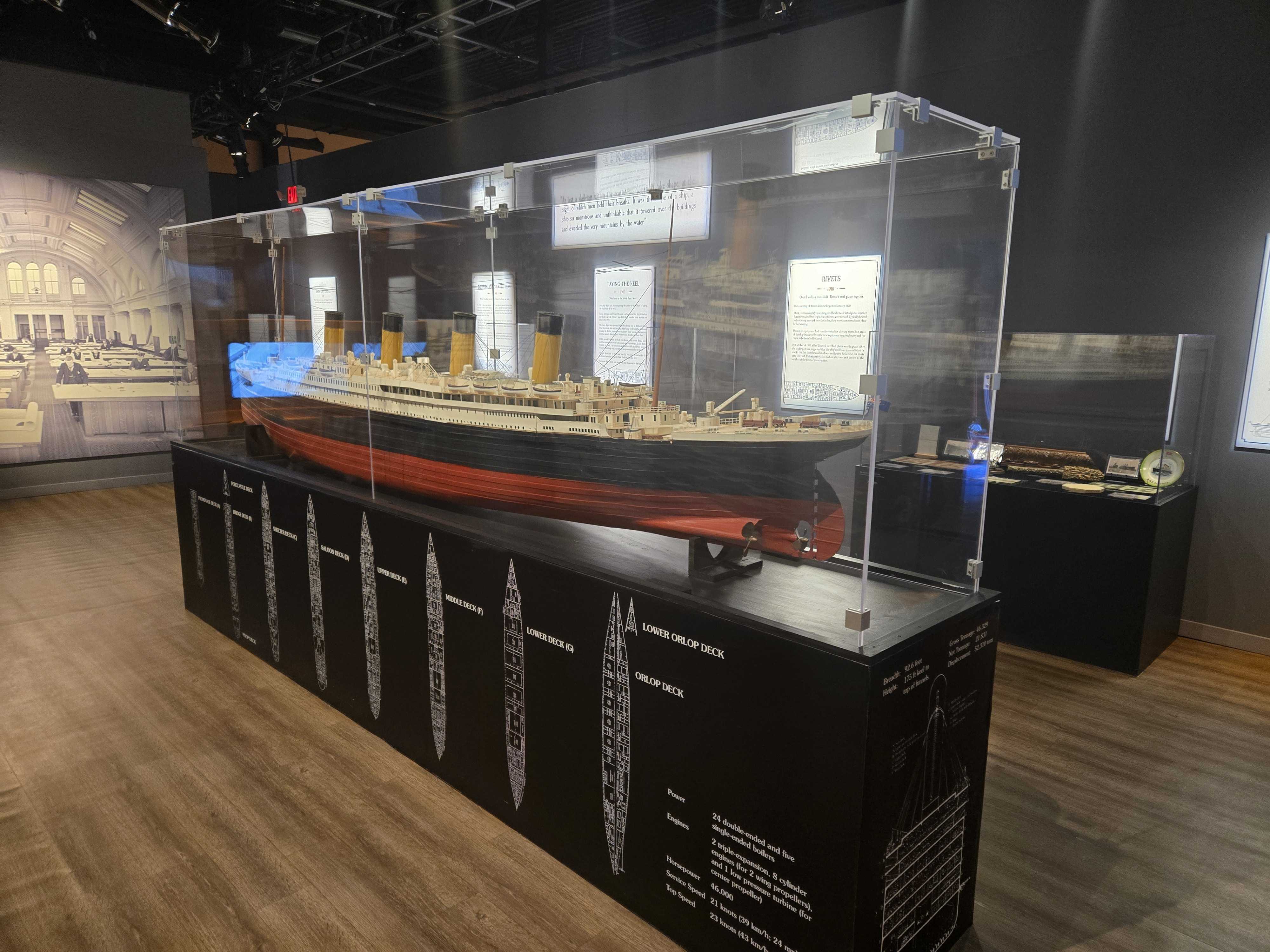A miniature model of the Titanic is featured in The Titanic Exhibition, a traveling exhibit that allows visitors to experience what it would be like to be a passenger on the ill-fated ocean liner. The exhibit opens Friday at The Shops at South Town in Sandy.