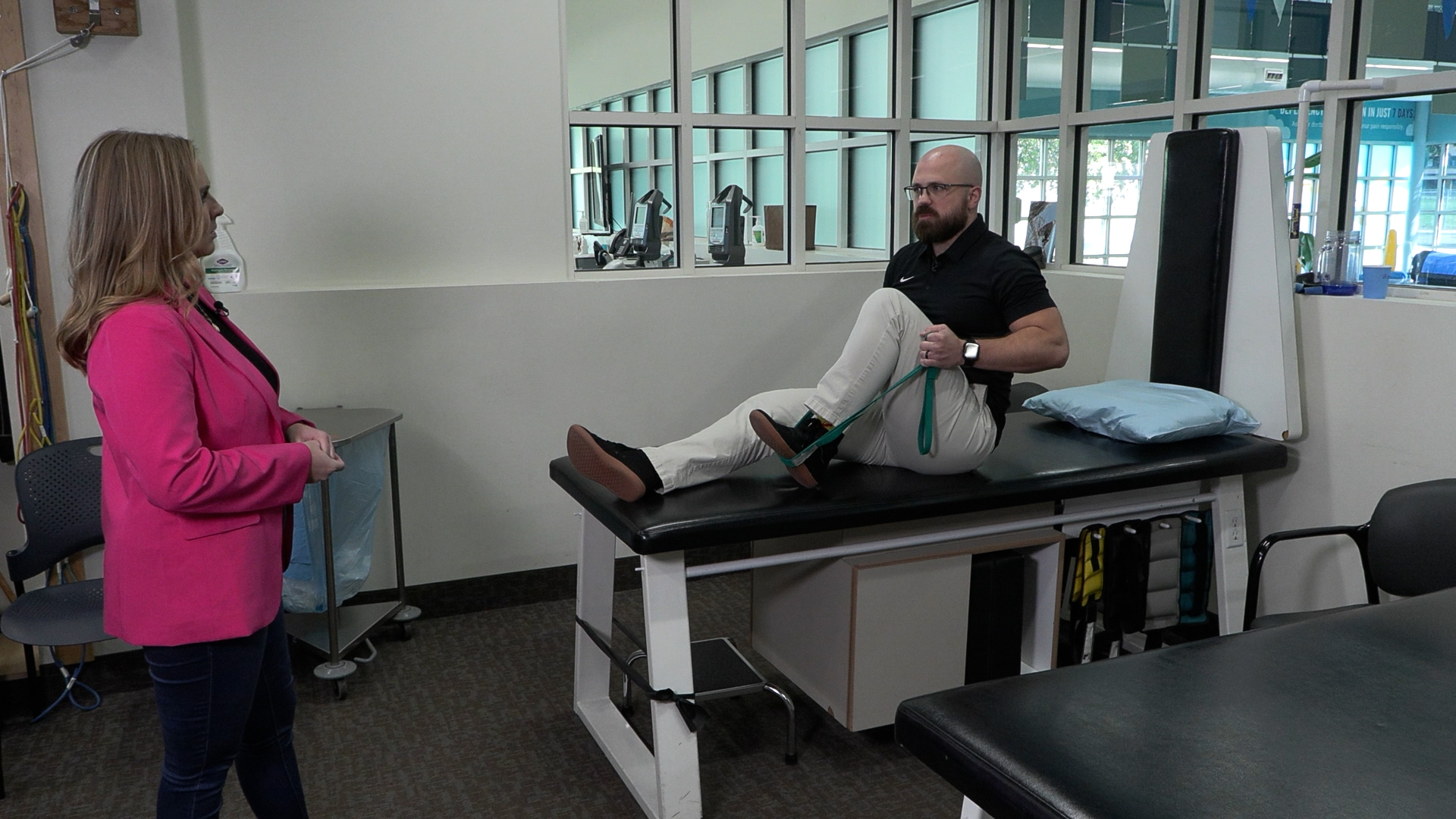 Dak Adamson with Intermountain Health demonstrates some exercises you can do to prepare for surgery, Thursday. Adamson said these kinds of workouts can help you bounce back quicker from surgeries.
