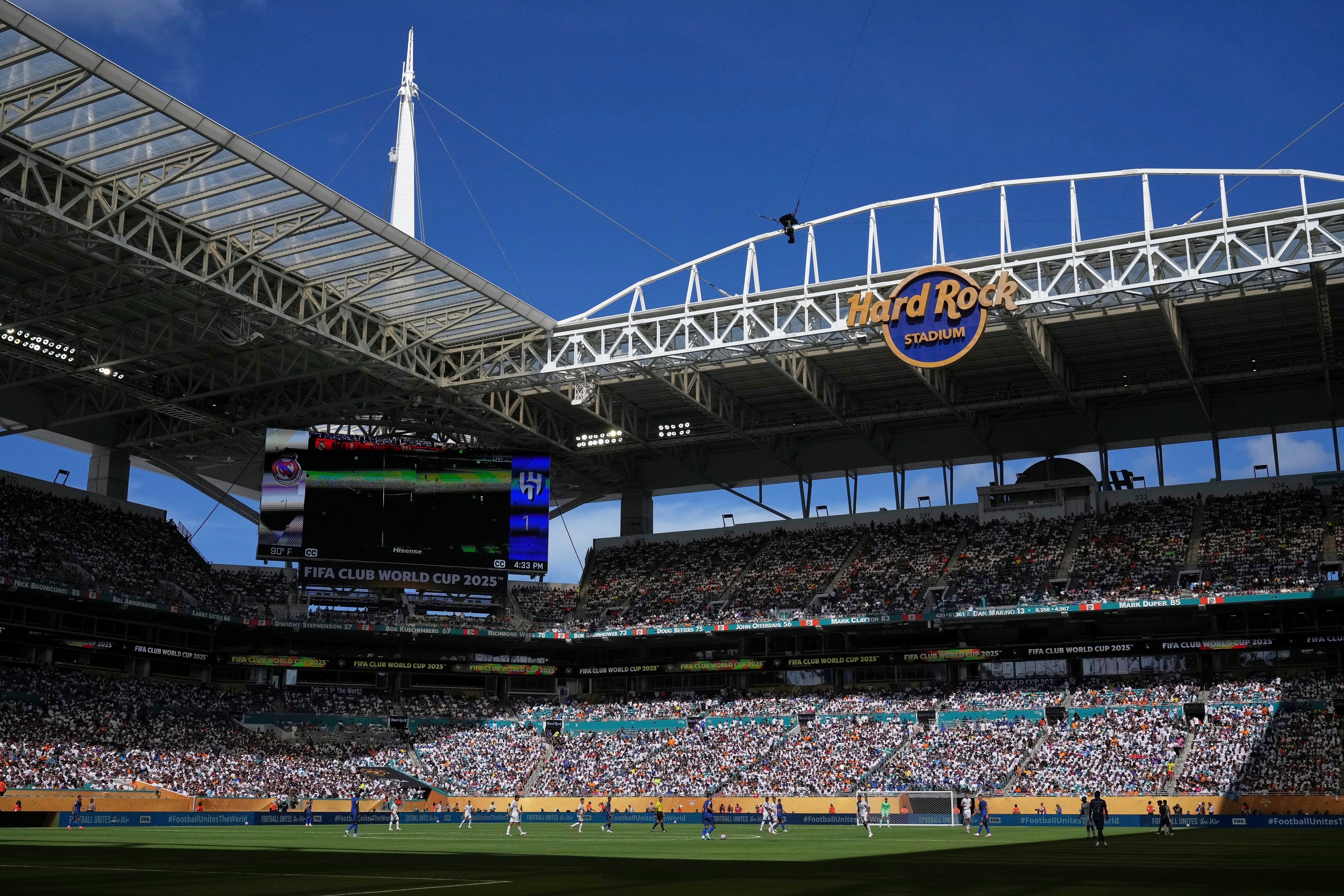 FILE - Hard Rock Stadium is seen during the Club World Cup group H soccer match between Real Madrid and Al Hilal in Miami Gardens, Fla., Wednesday, June 18, 2025.