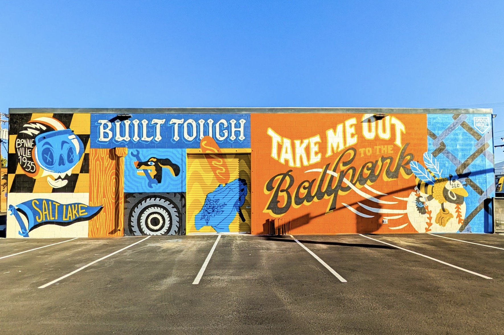 Smock and Roll's mural design outside of the Engine Block in Salt Lake City.