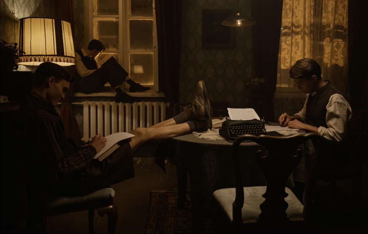 Actors Ewan Horrocks, Ferdinand McKay and Daf Thomas in the movie "Truth & Treason," produced by Angel Studios. The film is a retelling of the story of a Latter-day Saint teenager who defied the Nazis.