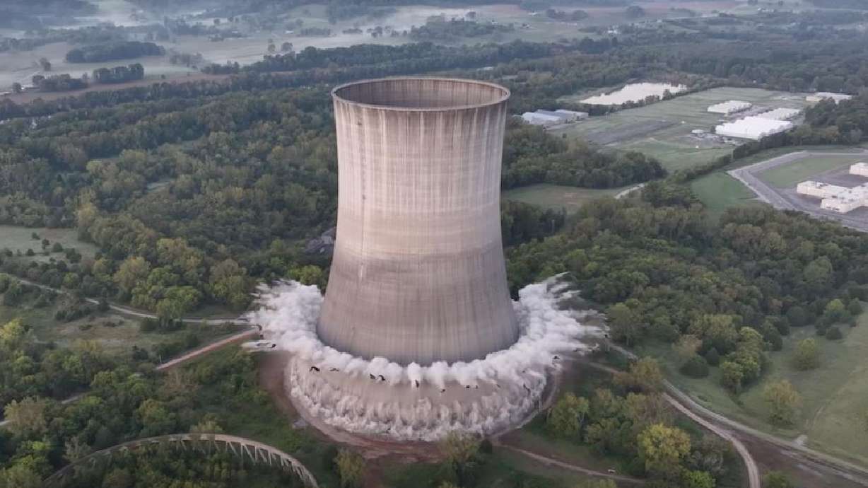 A 540-foot-tall cooling tower in Hartsville, Tennessee, was demolished a month ago, to make way for something new.