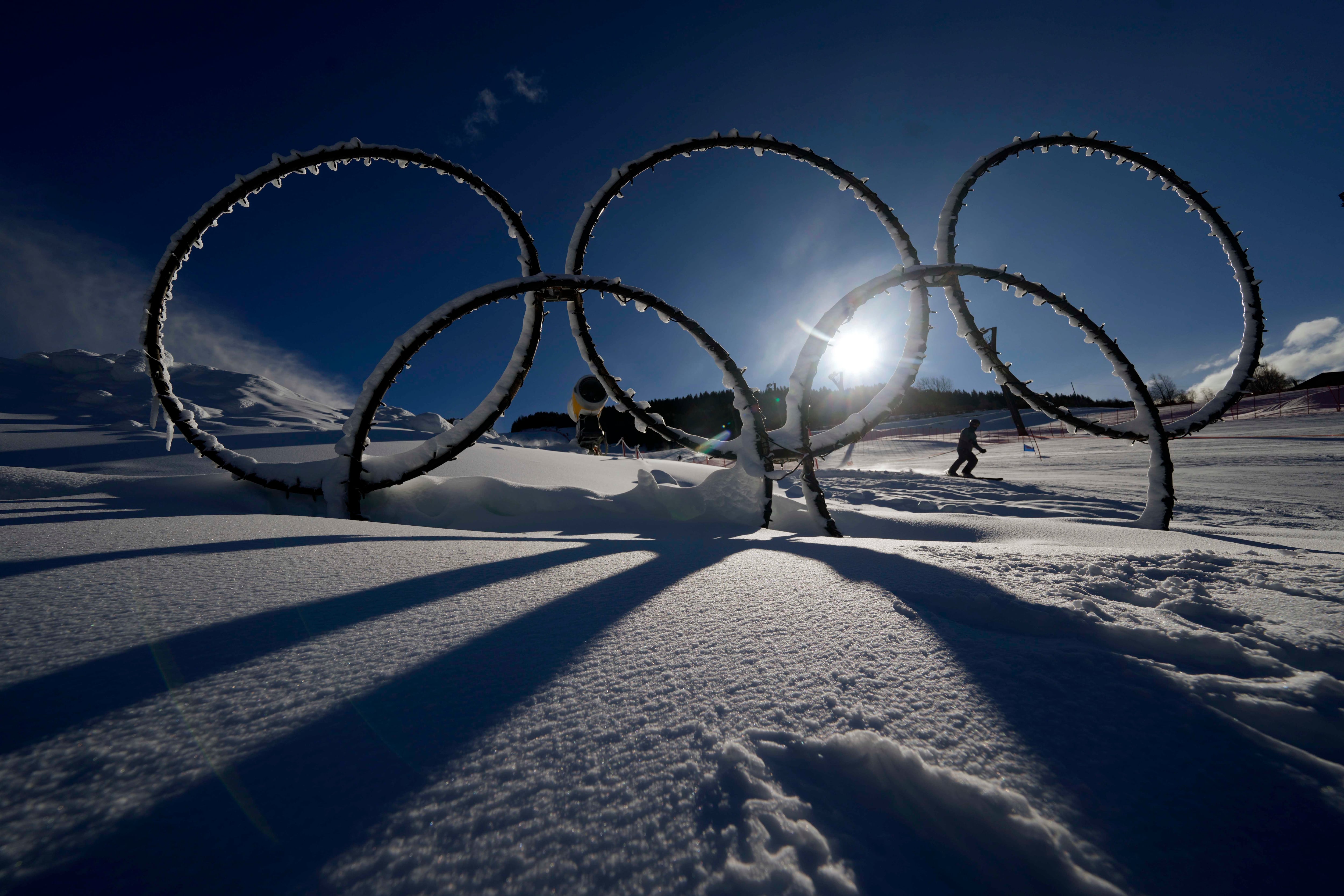 Olympic rings at the Stelvio Ski Center in Bormio, Italy, Jan. 16. The theme for the 2026 Winter Olympics opening ceremony, announced on Friday, was "Harmony."