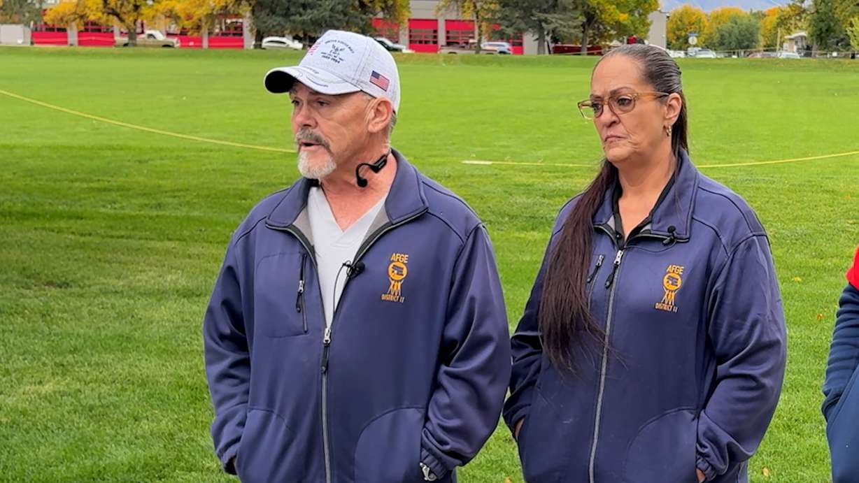 AFGE Local 2199 President Rob Johnson and Vice President Teresa Salazar speak with KSL-TV on Friday. The Department of Veterans Affairs is concerned for their employees and those they serve because of the effects of the government shutdown.