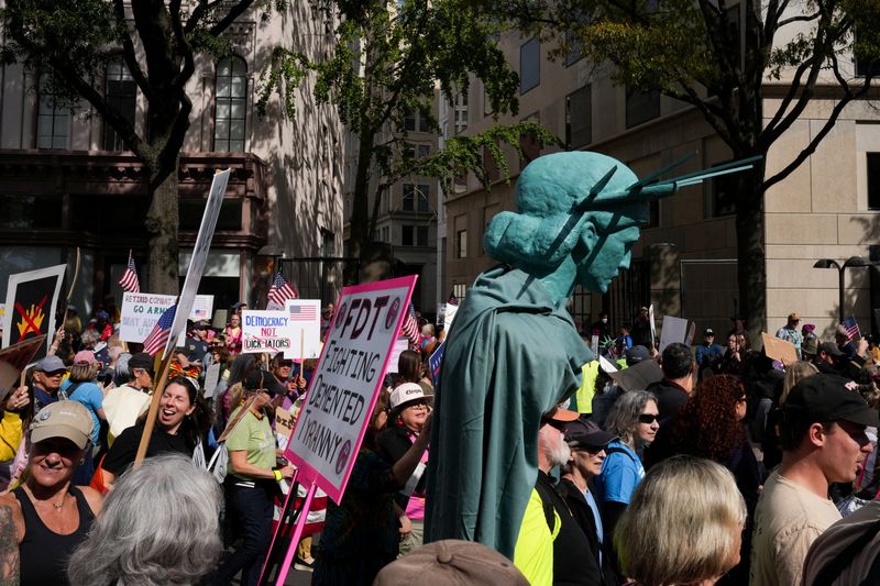 A "No Kings" protest against President Donald Trump, in Washington, Saturday. The protests were boisterous, but orderly, as police kept a largely low profile.