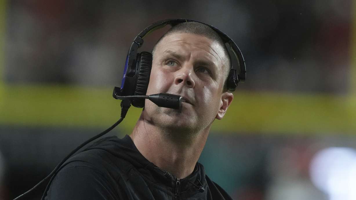 Florida head coach Billy Napier looks up during the first half of an NCAA college football game against Miami, Saturday, Sept. 20, 2025, in Miami Gardens, Fla.