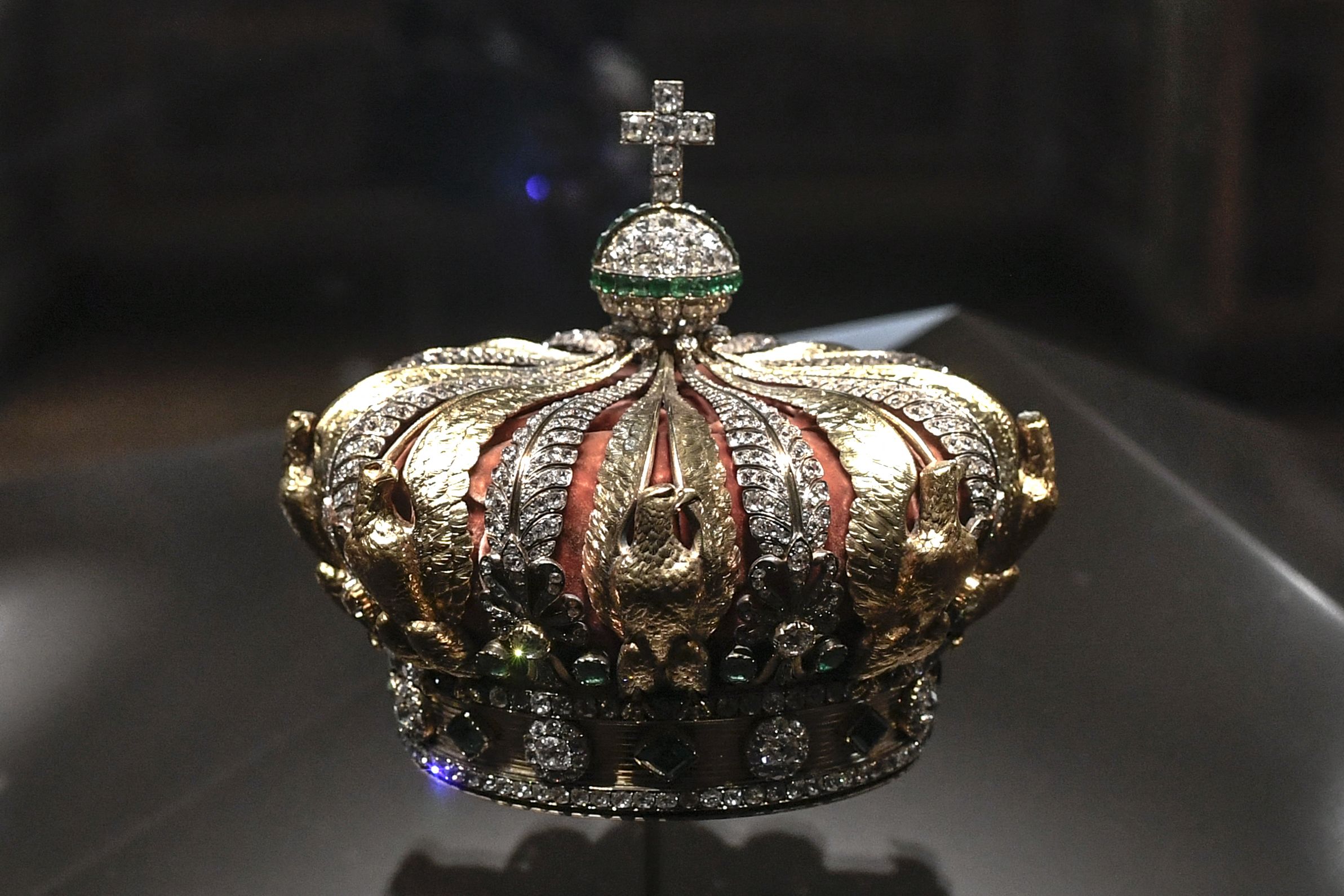 Empress Eugénie's crown is displayed at the Apollo Gallery in the Louvre museum in Paris on Jan. 14, 2020.