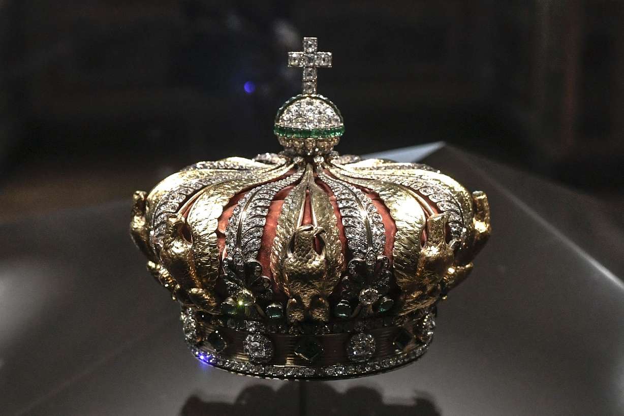 Empress Eugénie's crown is displayed at the Apollo Gallery in the Louvre museum in Paris on Jan. 14, 2020.