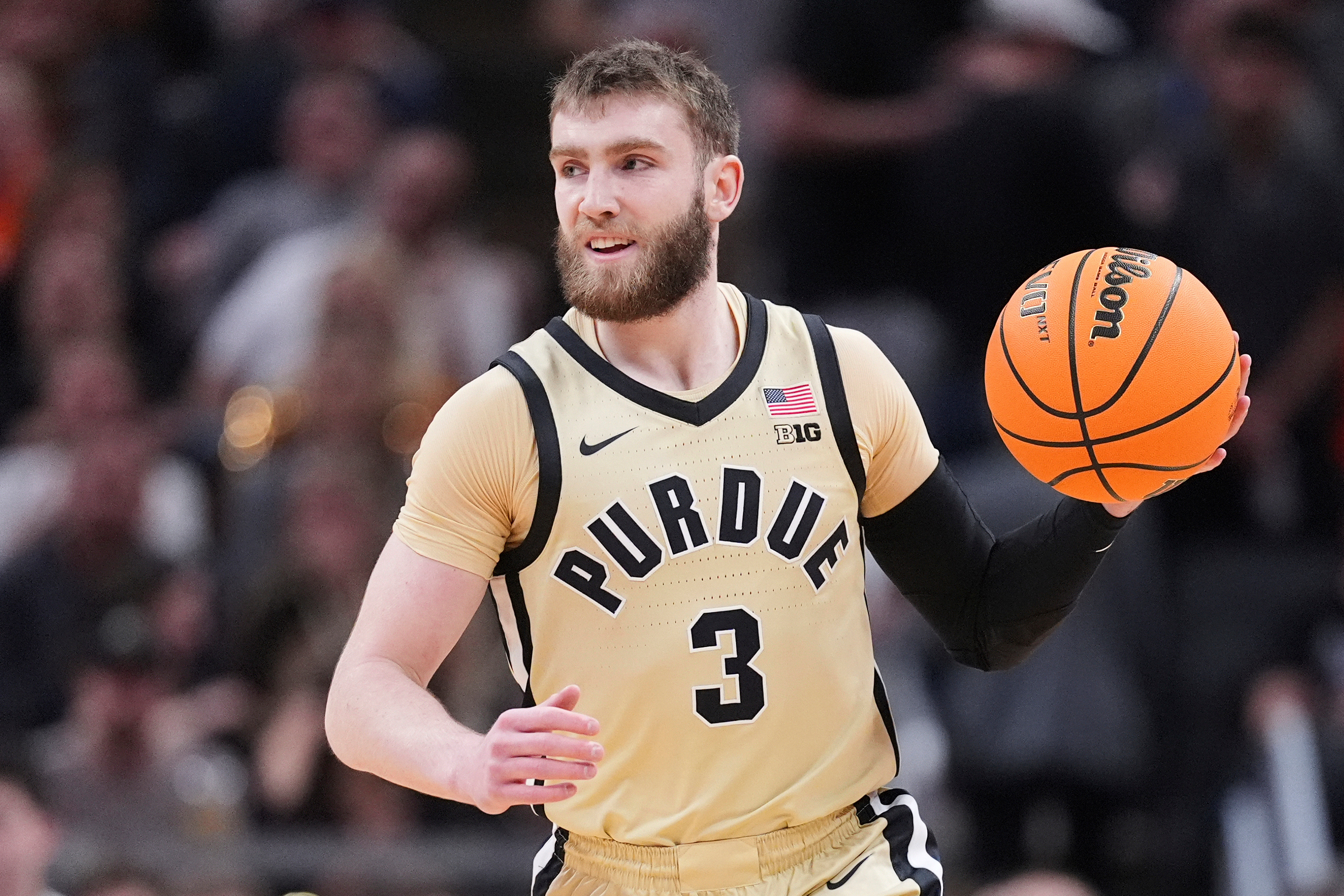 FILE - Purdue guard Braden Smith (3) plays against Southern California during the first half of an NCAA college basketball game in the second round of the Big Ten Conference tournament in Indianapolis, Thursday, March 13, 2025.