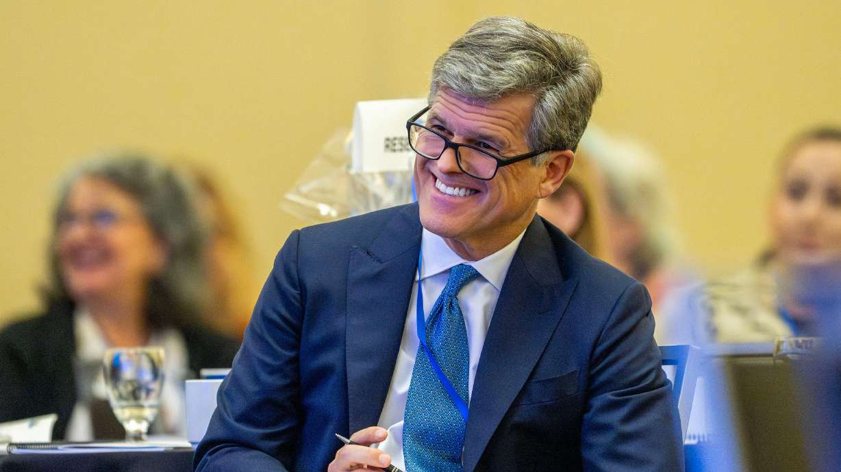 Tim Shriver, co-creator of the Dignity Index, laughs while listening at the Dignity Index Summit at the Salt Lake Hilton on Monday. The index aims to combat contempt by recognizing human dignity in political discourse.