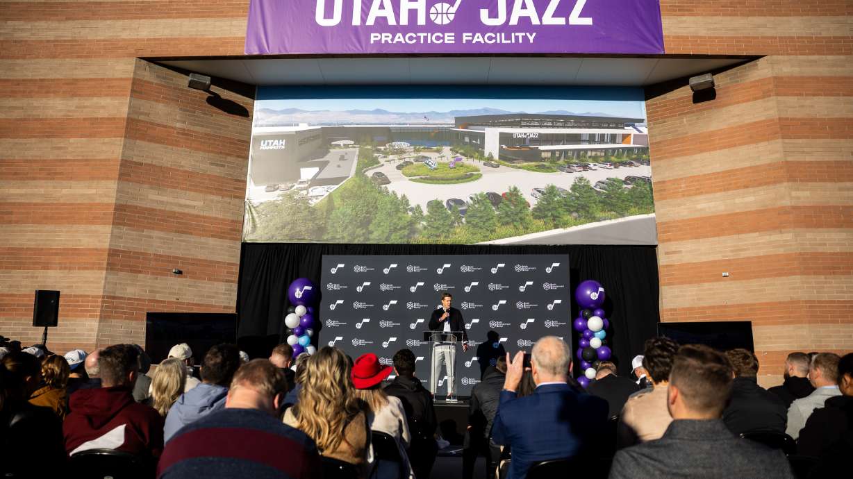 Utah Jazz head coach Will Hardy speaks at the announcement of the future home of the Utah Jazz practice facility during a press conference at The Shops at South Town in Sandy on Tuesday, Oct. 21, 2025.