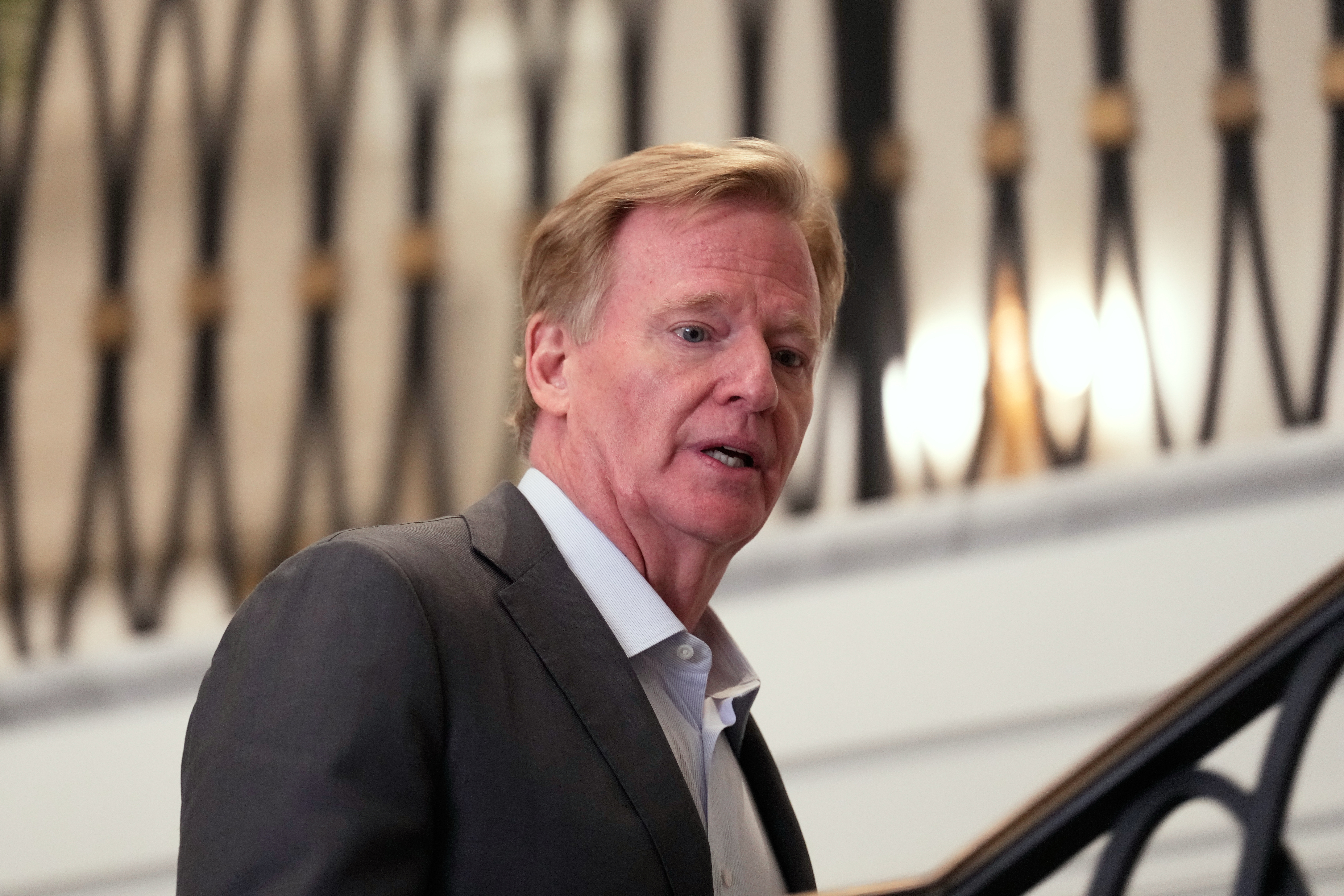 NFL commissioner Roger Goodell arrives for NFL owners meetings in New York, Tuesday, Oct. 21, 2025. 