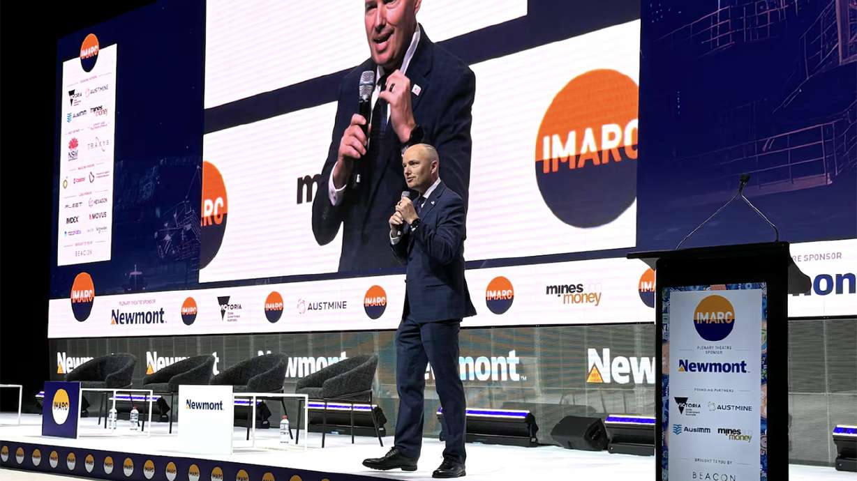 Utah Gov. Spencer Cox delivers a plenary address at the International Mining & Resources Conference in Sydney, Australia, on Wednesday.