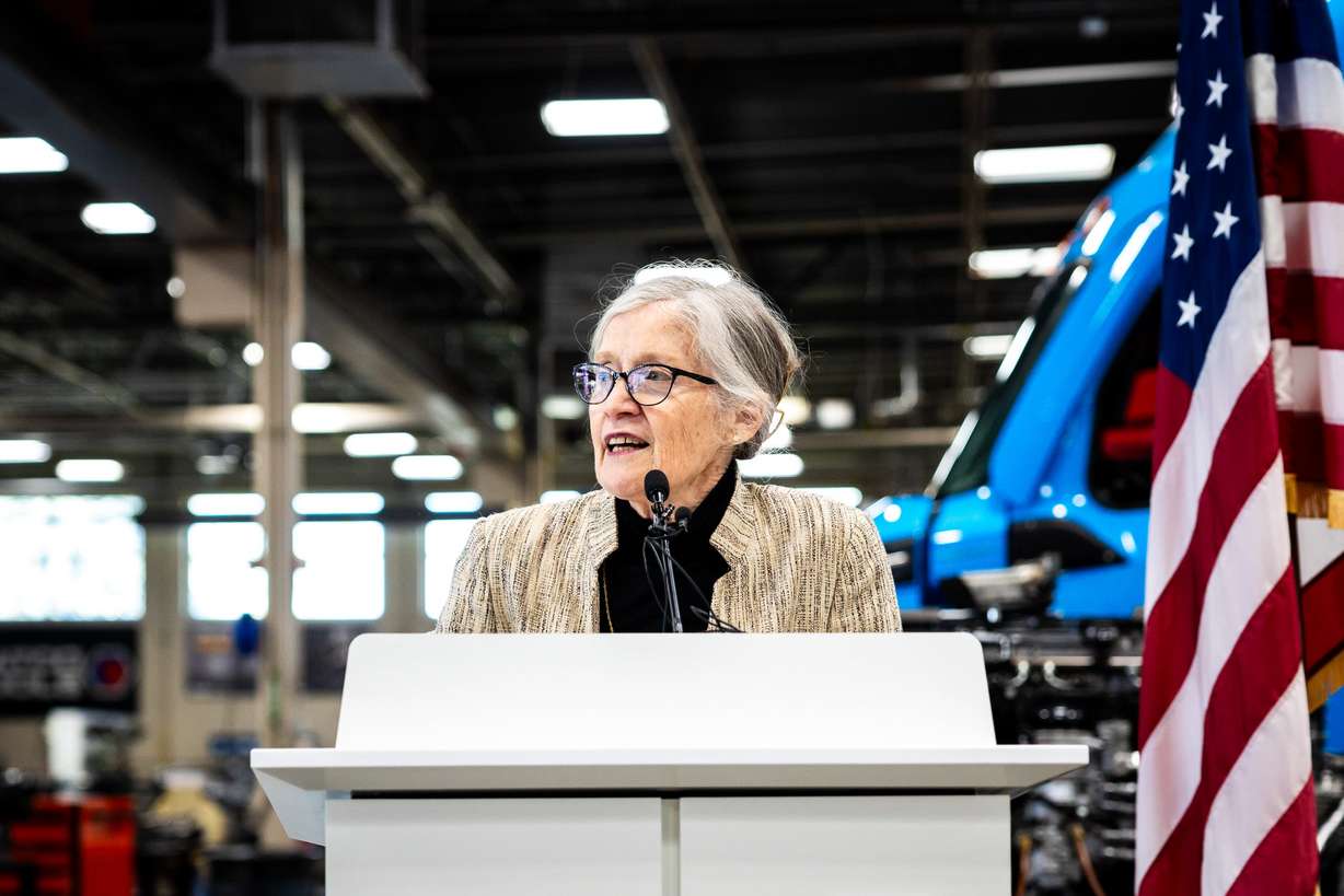 Sen. Ann Millner, R-Ogden, speaks at Davis Technical College in Kaysville on April 14. Millner is sponsoring legislation to boost critical mineral production in Utah.