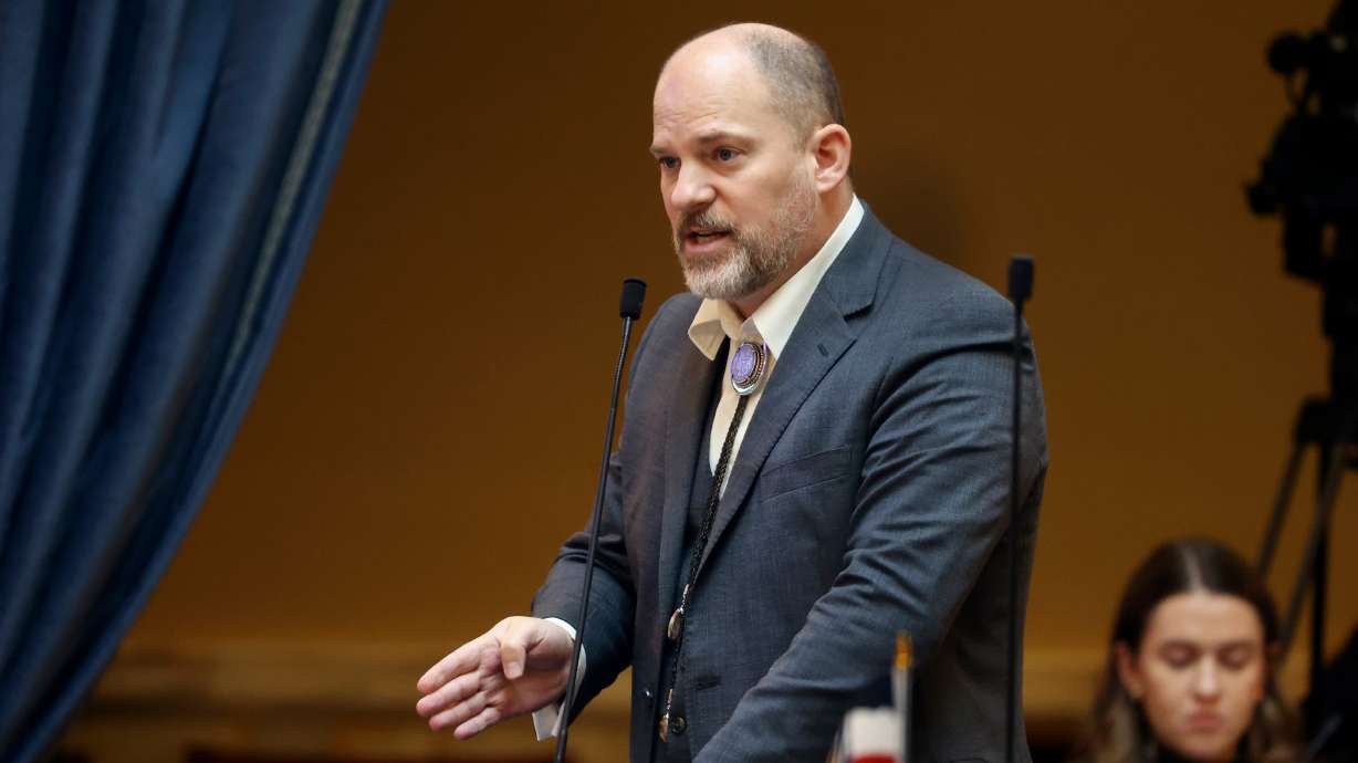 Sen. Daniel Thatcher speaks at the Capitol in Salt Lake City on Jan. 25, 2024. Thatcher, a member of the Utah Forward Party, said he will resign before the next legislative session.