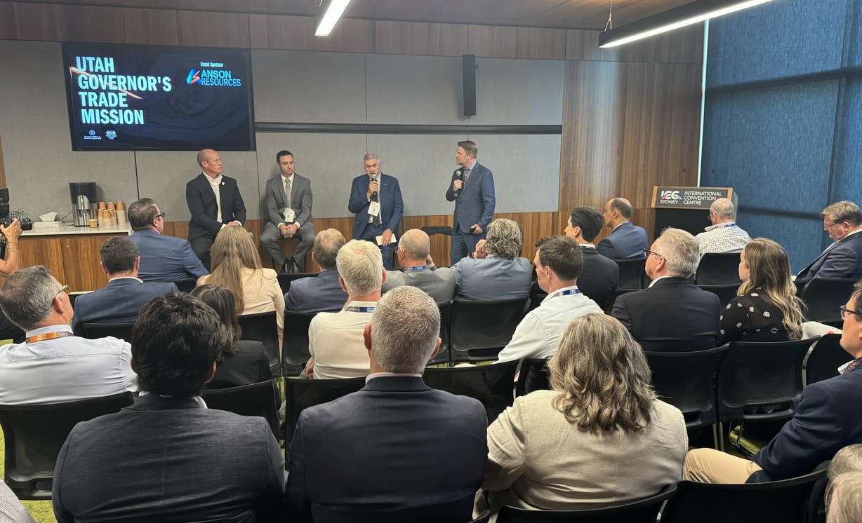 Delegates from the World Trade Center Utah Trade Mission participate in a roundtable discussion about mining opportunities in Utah at the International Mining & Resources Conference in Sydney, Australia, on Wednesday.
