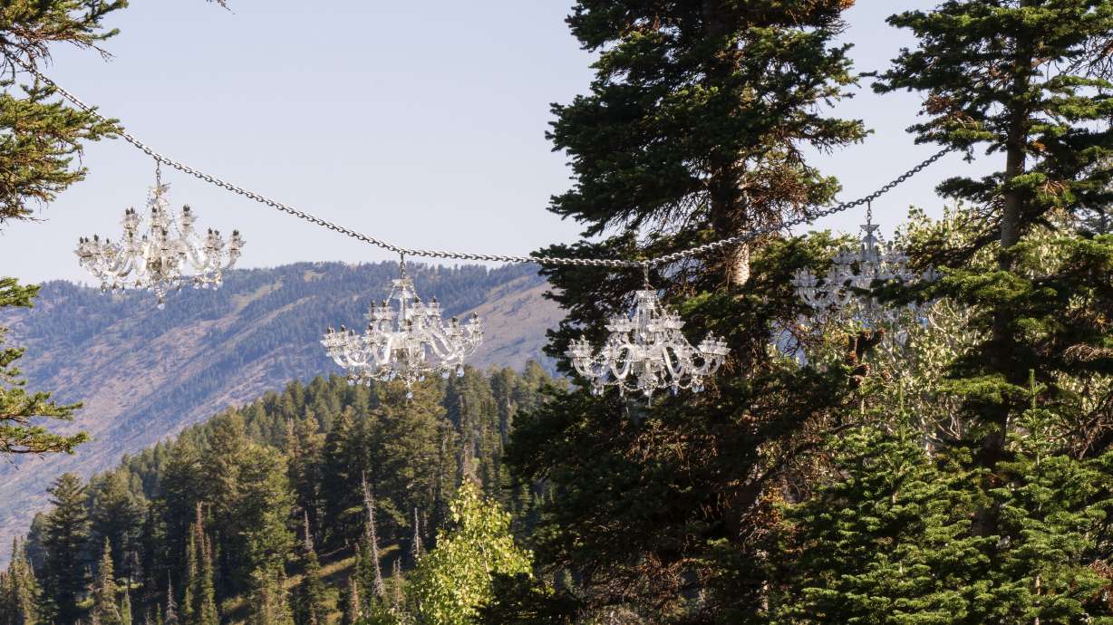 Kayode Ojo's faux-crystal chandeliers art piece is displayed at Powder Mountain. It's one of a few new art features added toward its plan to become a "skiable outdoor art museum."