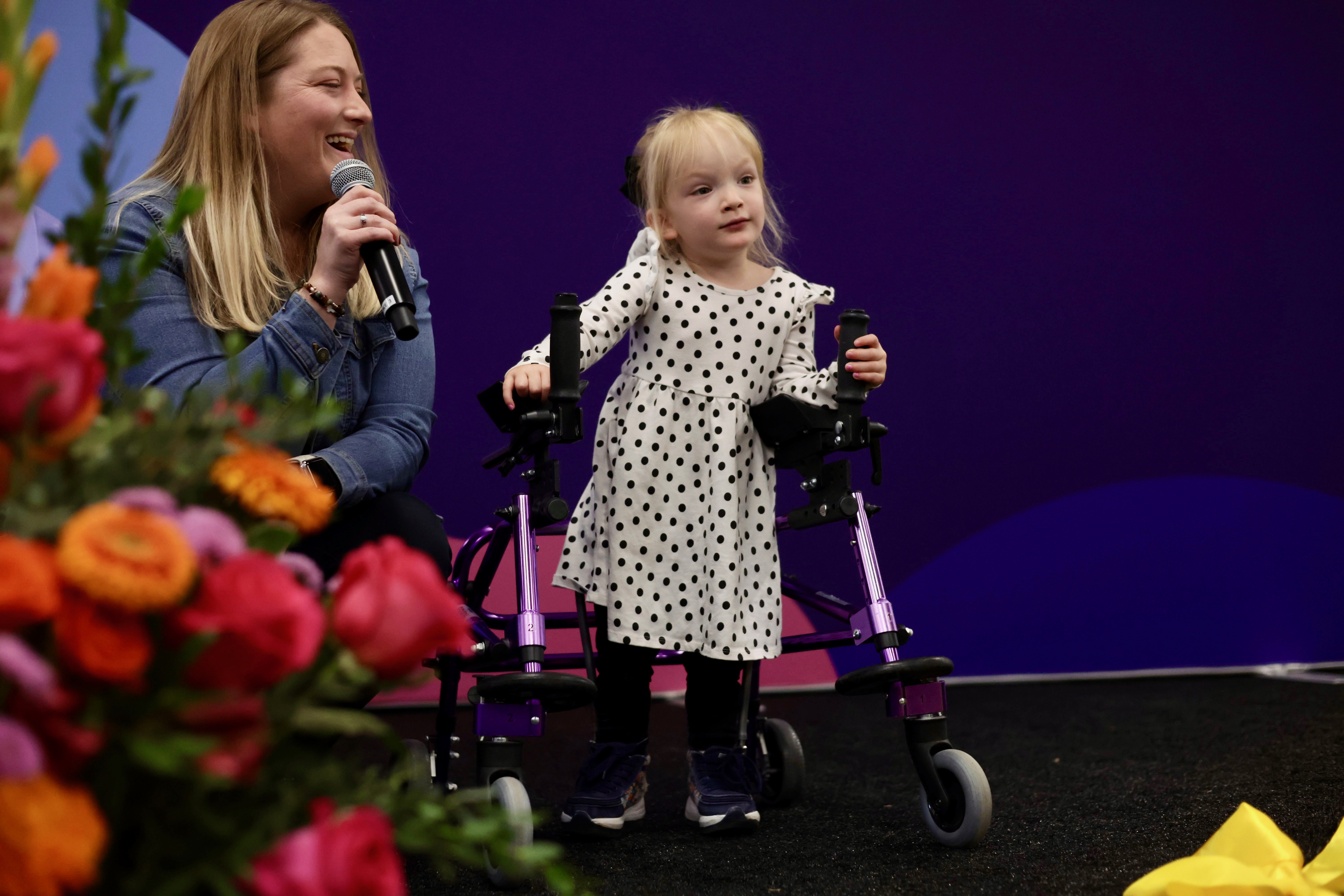 Alisha Staten talks about her daughter, Abigail Rose, 4, as Primary Promise campaign gift totals were announced during an event at Primary Children’s Hospital in Lehi on Wednesday.