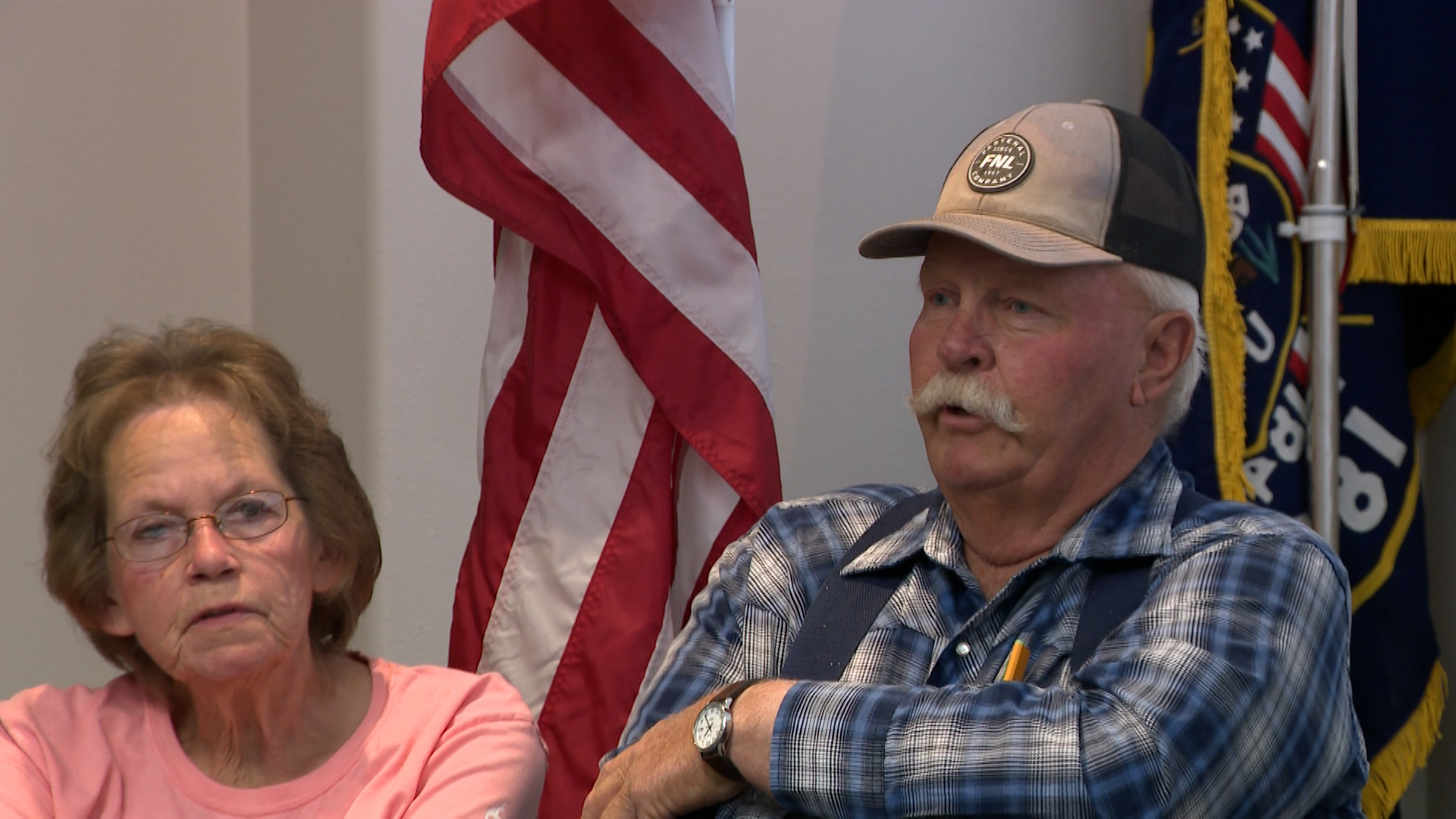 Ellen and Roger Gleave at a community meeting, Wednesday. Roger Gleave sees the potential economic benefits of a mining project in Garfield County.