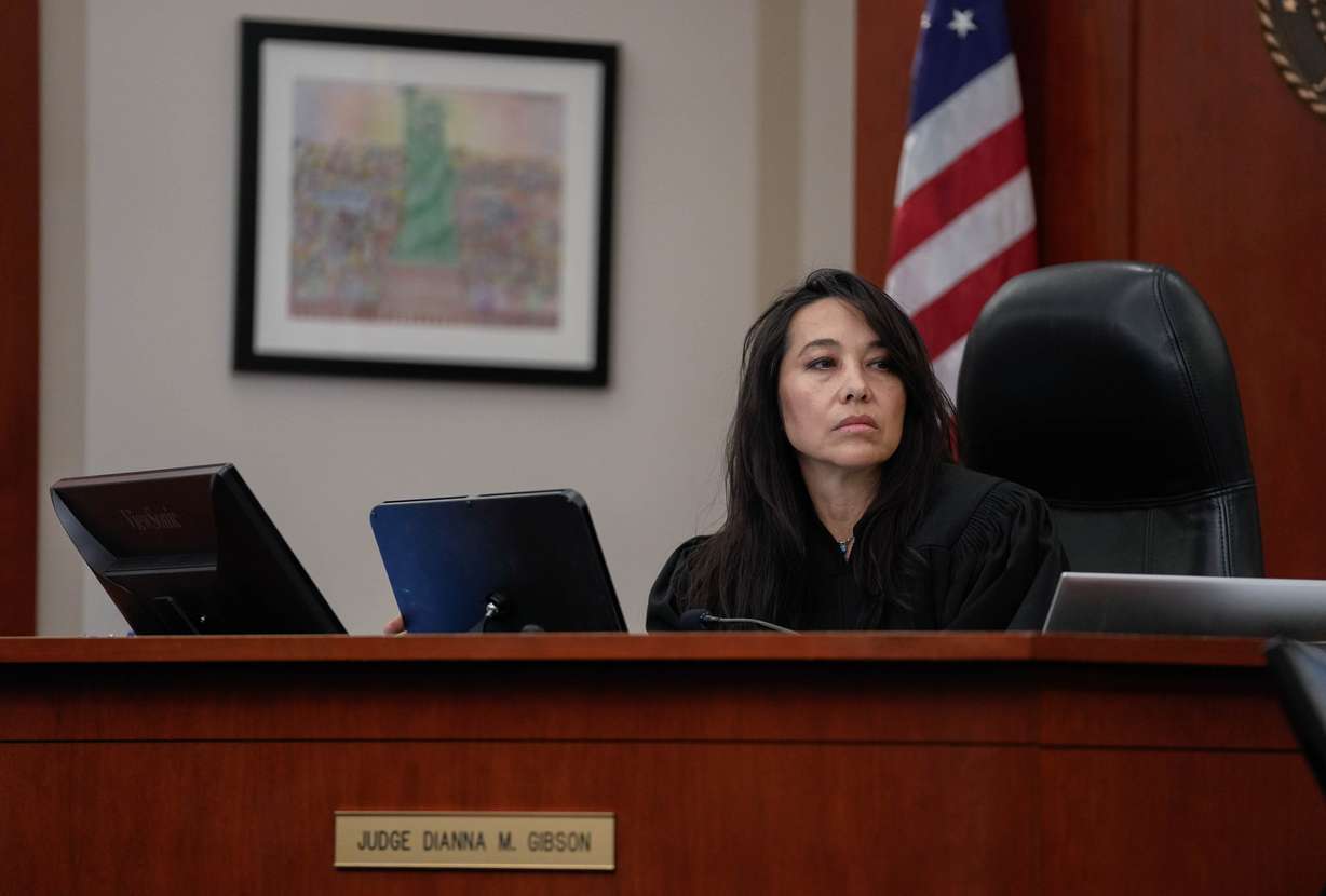 Judge Dianna Gibson holds a hearing on Utah’s congressional maps process, in Salt Lake City on Thursday.