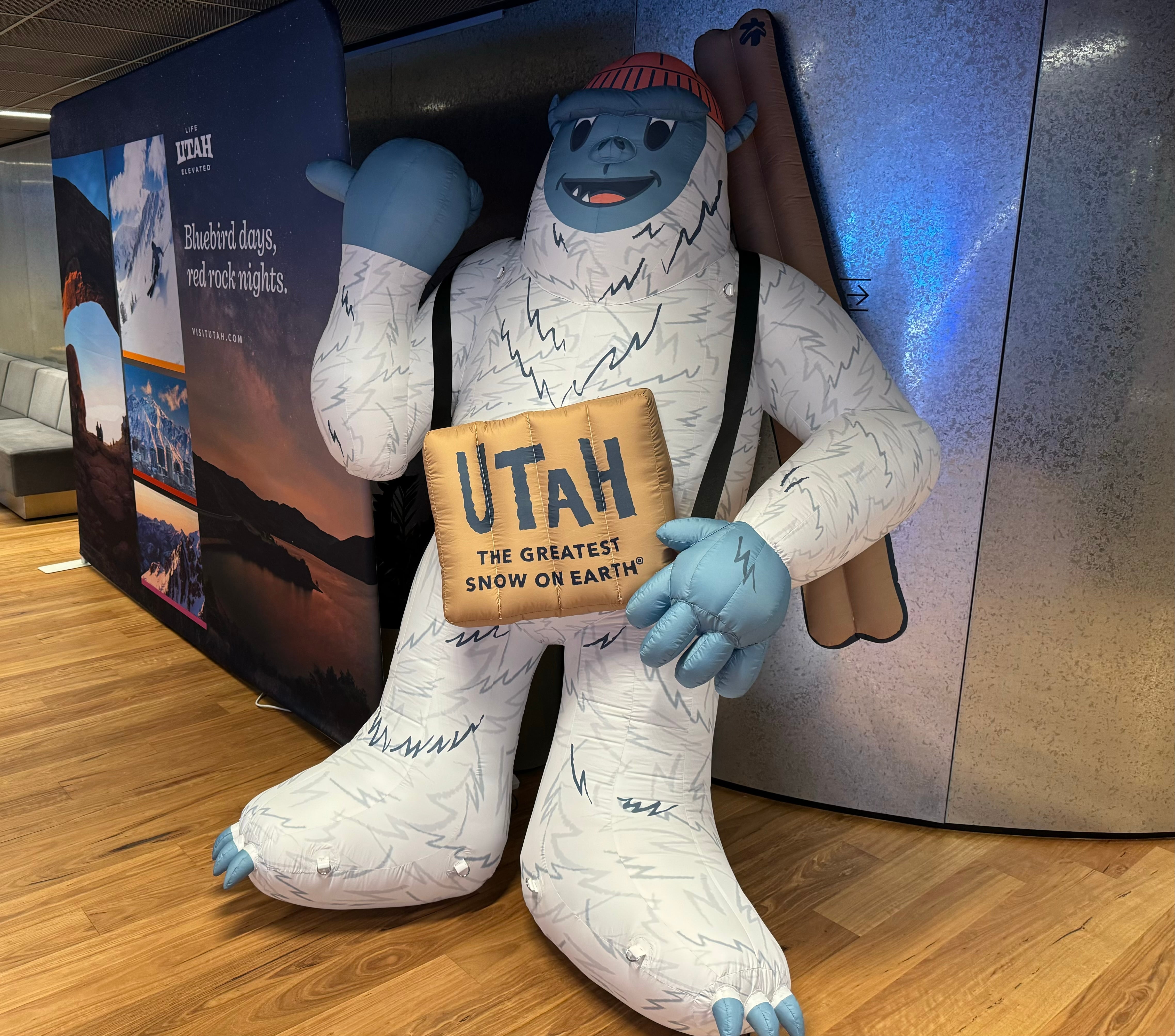 A yeti welcomes guests to a panel discussion on Thursday, in Sydney, Australia. The panel sought to answer why Utah is a prime locale for global business.