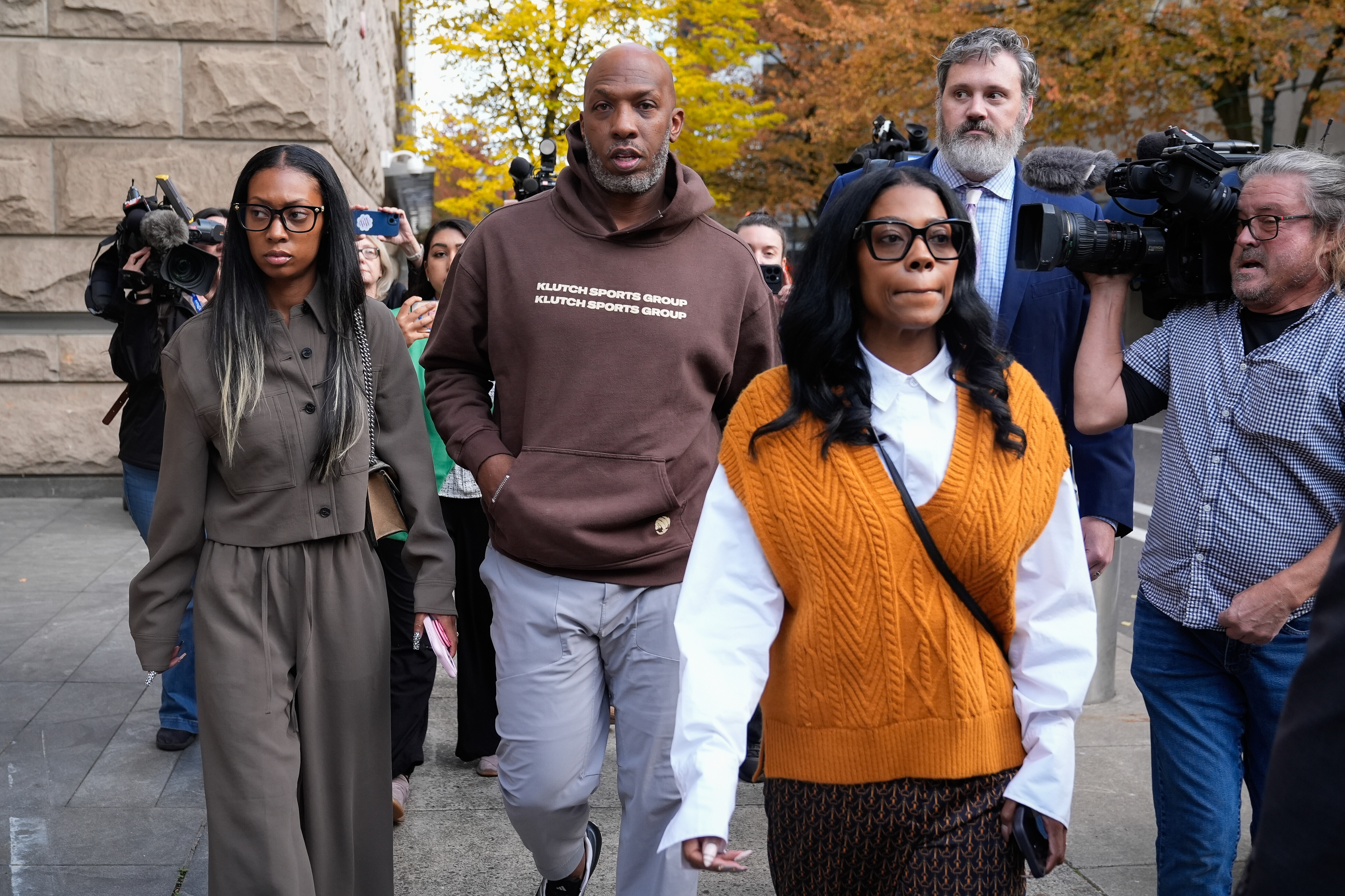 Portland Trail Blazers head coach Chauncey Billups leaves federal court on Thursday, in Portland, Ore. Billups was arrested in connection with a federal investigation into sports betting.