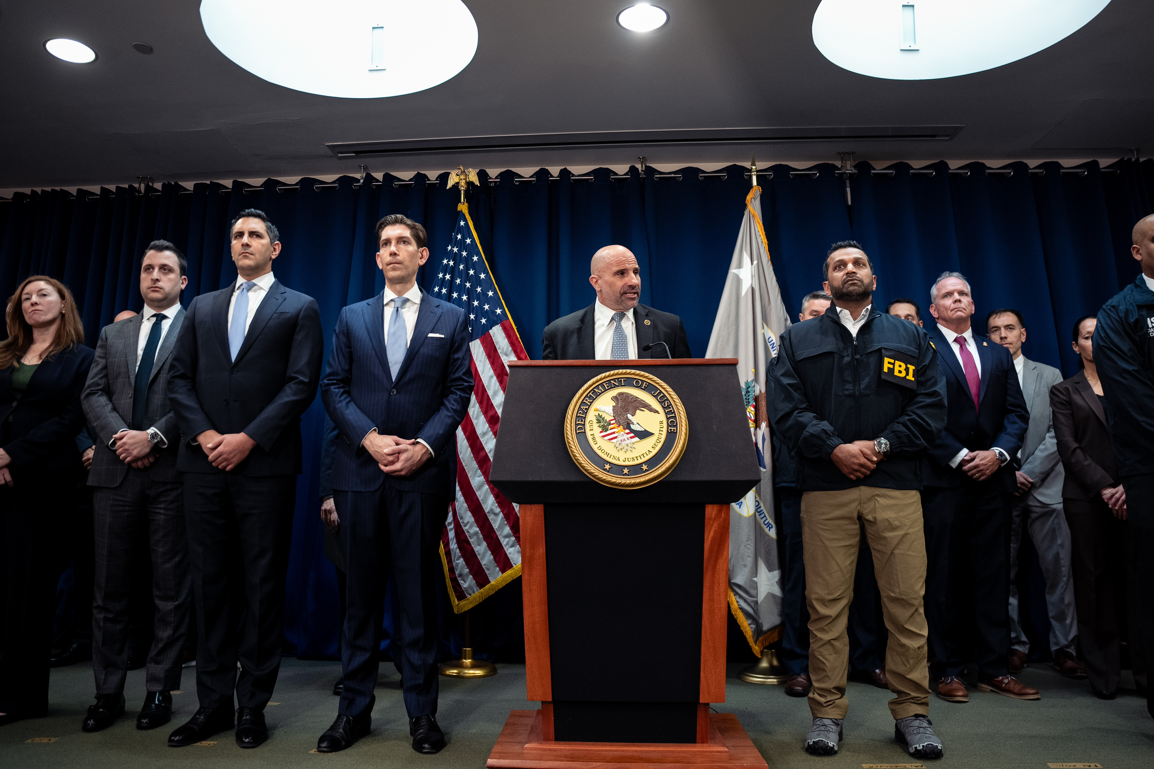 FBI assistant director Christopher Raia speaks at a press conference announcing the arrests of Portland Trail Blazers head coach Chauncey Billups and Miami Heat guard Terry Rozier in connection with a federal investigation into sports betting and illegal gambling, Thursday, Oct. 23, 2025, in New York. 