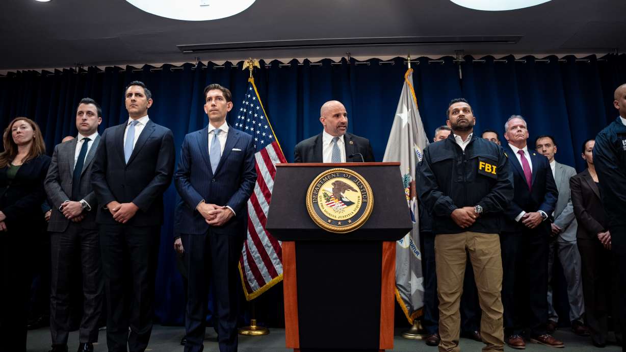 FBI assistant director Christopher Raia speaks at a press conference announcing the arrests of Portland Trail Blazers head coach Chauncey Billups and Miami Heat guard Terry Rozier in connection with a federal investigation into sports betting and illegal gambling, Thursday, Oct. 23, 2025, in New York.