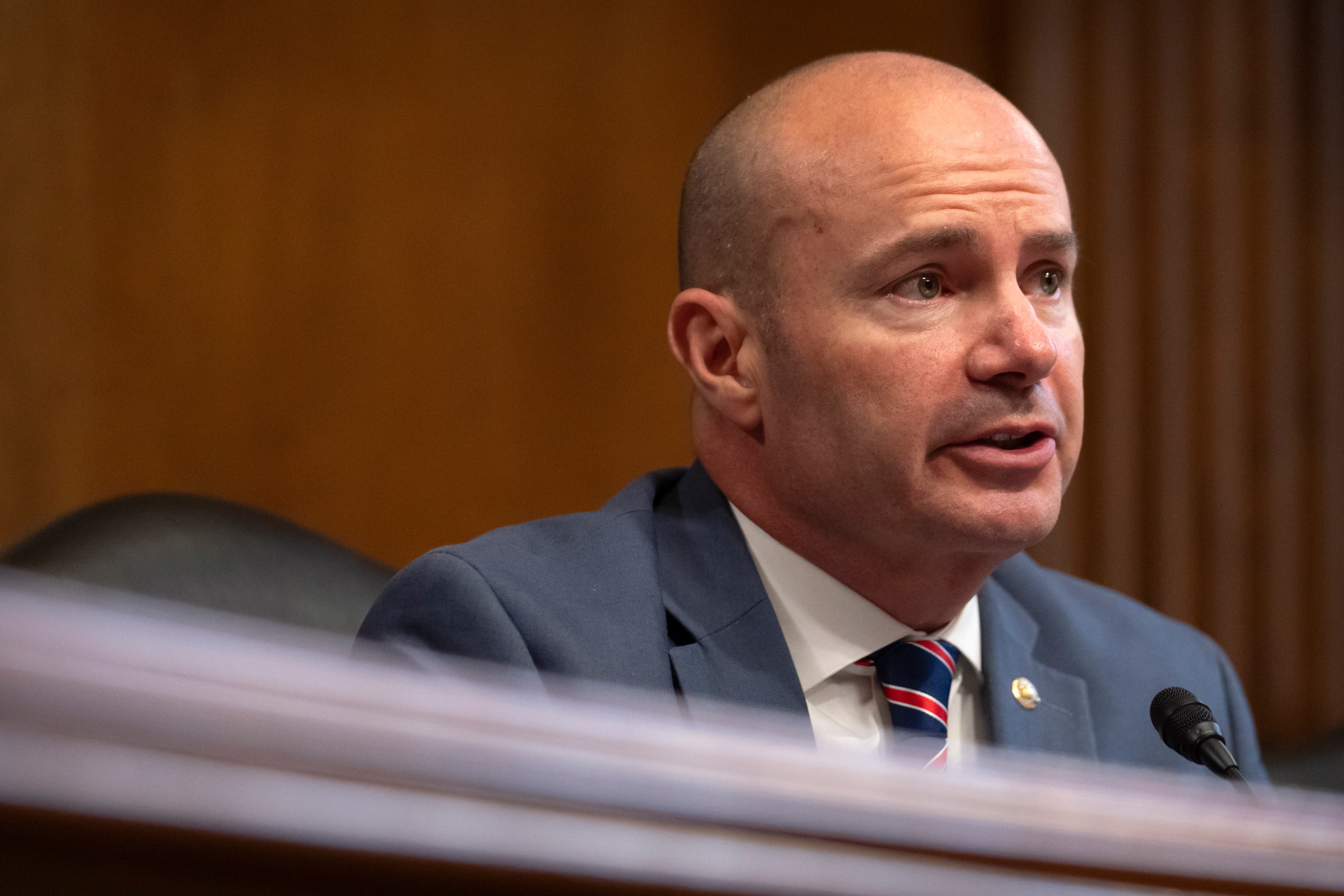 Sen. Mike Lee, R-Utah, during a Senate hearing, July 10, in Washington. Lee introduced a bill to protect Americans from what he called "climate extremist lawfare" on Thursday.