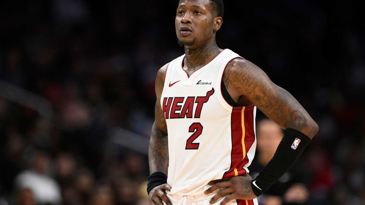 FILE - Miami Heat guard Terry Rozier (2) looks on during the second half of an NBA basketball game against the Washington Wizards, Sunday, March 31, 2024, in Washington.