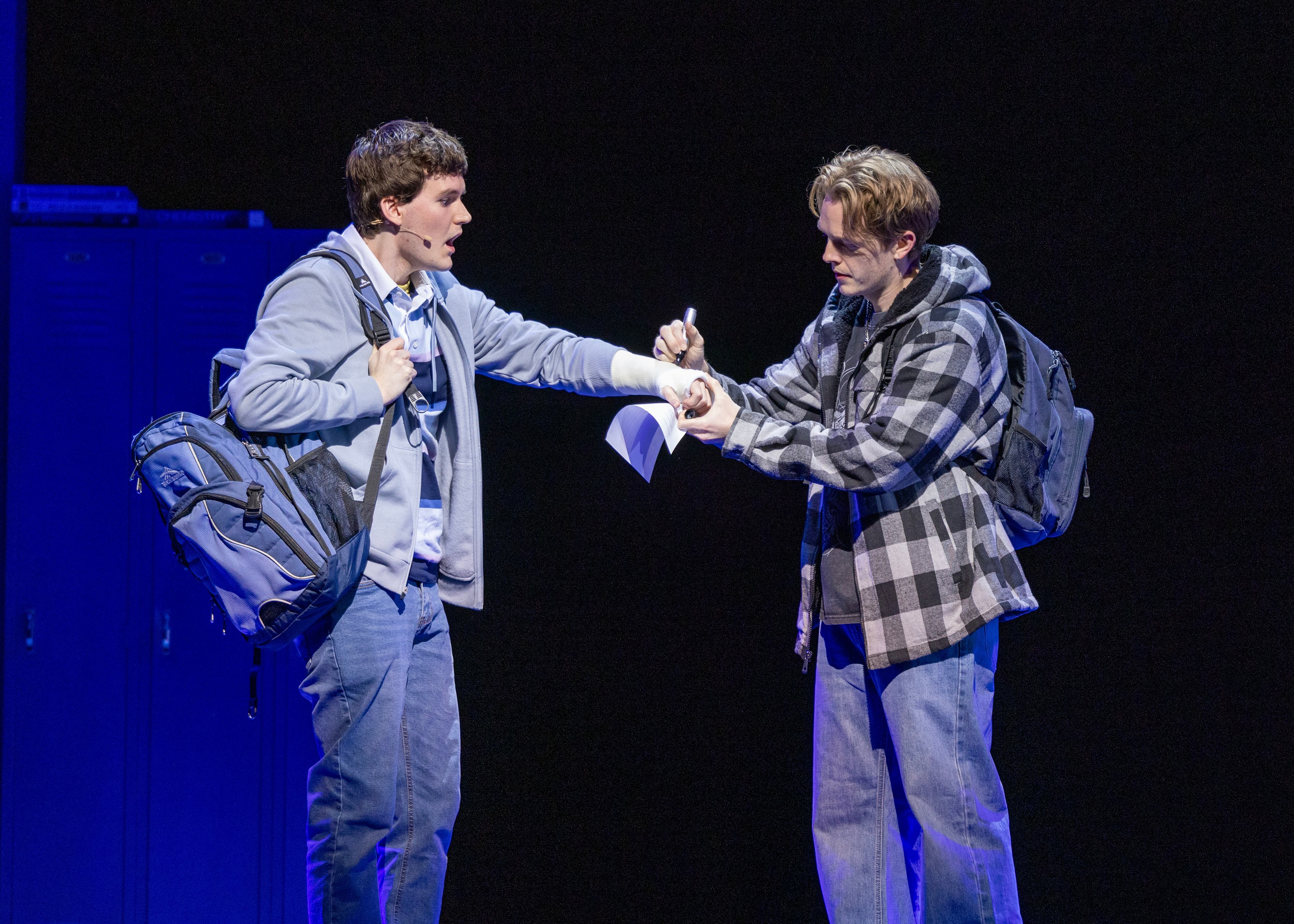 Actors Kyle Dalsimer and Jordan Briggs in “Dear Evan Hansen,” which runs at Pioneer Theatre Company in Salt Lake City through Nov. 8. Actors in the company are invited from across the country to participate in productions throughout the year.