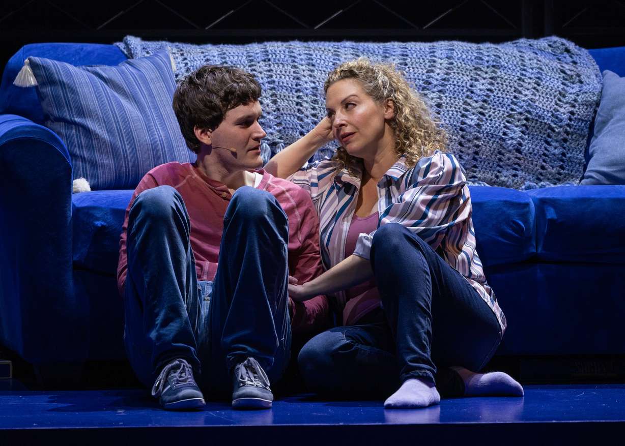 Actor Kyle Dalsimer and actress Donna Vivino in “Dear Evan Hansen,” which runs at Pioneer Theatre Company in Salt Lake City through Nov. 8. Sean Weeks, program director for the Utah School Mental Health Collaborative, said there are themes teenagers will gravitate to while watching the musical.