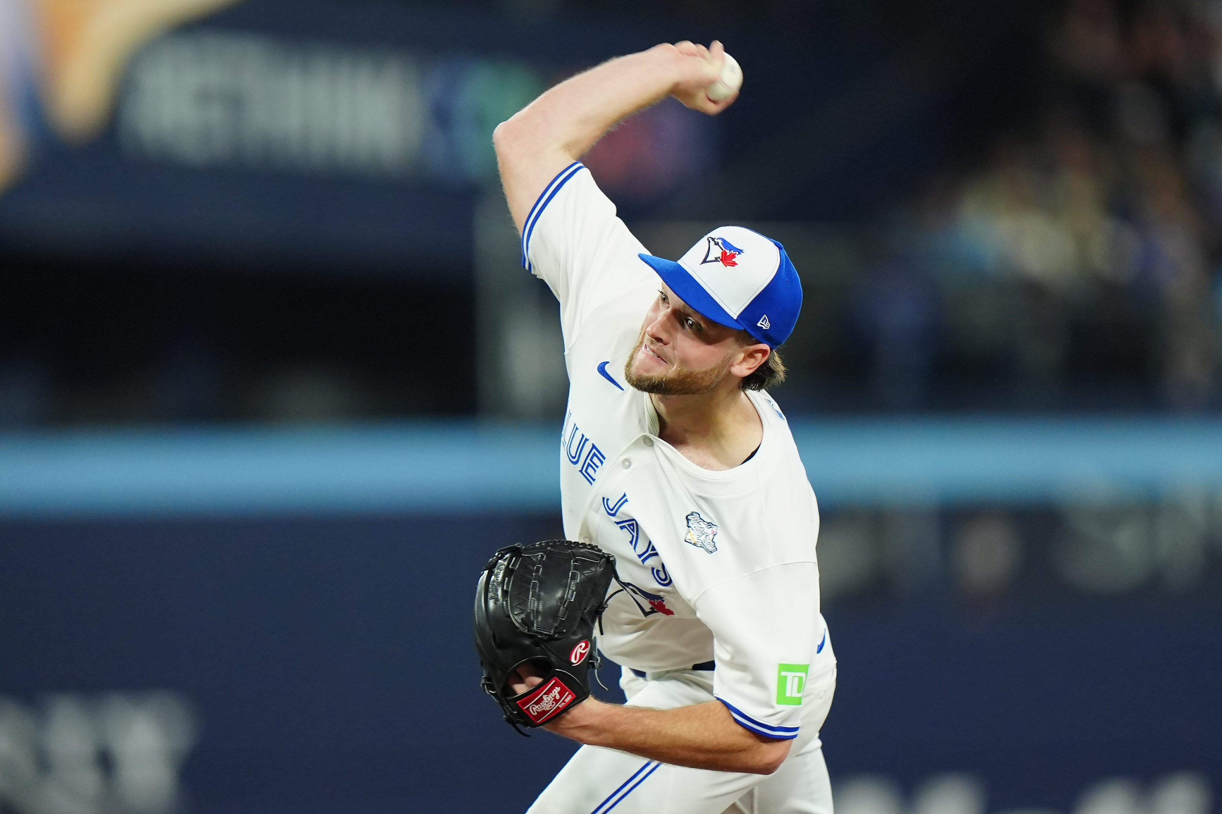 Toronto Blue Jays pitcher Trey Yesavage delivers against the Los Angeles Dodgers during first inning of Game 1 of baseball's World Series in Toronto, Friday, Oct. 24, 2025. 