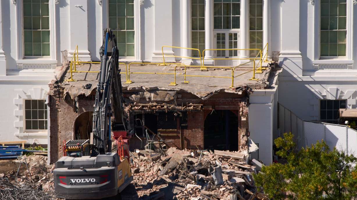 Work continues on a largely demolished part of the East Wing of the White House, Thursday, in Washington, before construction of a new ballroom.
