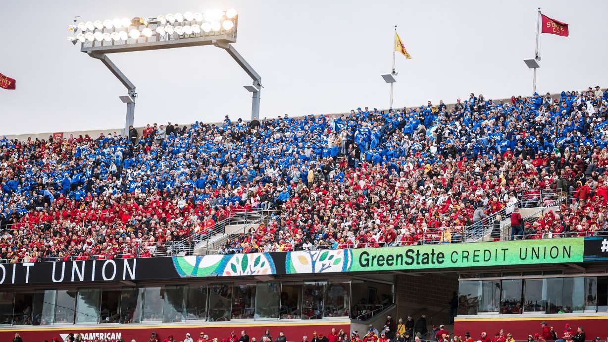 BYU and Iowa State fans during the Cougars' Big 12 football game at Iowa State, Saturday, Oct. 25, 2025 at Jack Trice Stadium in Ames, Iowa.