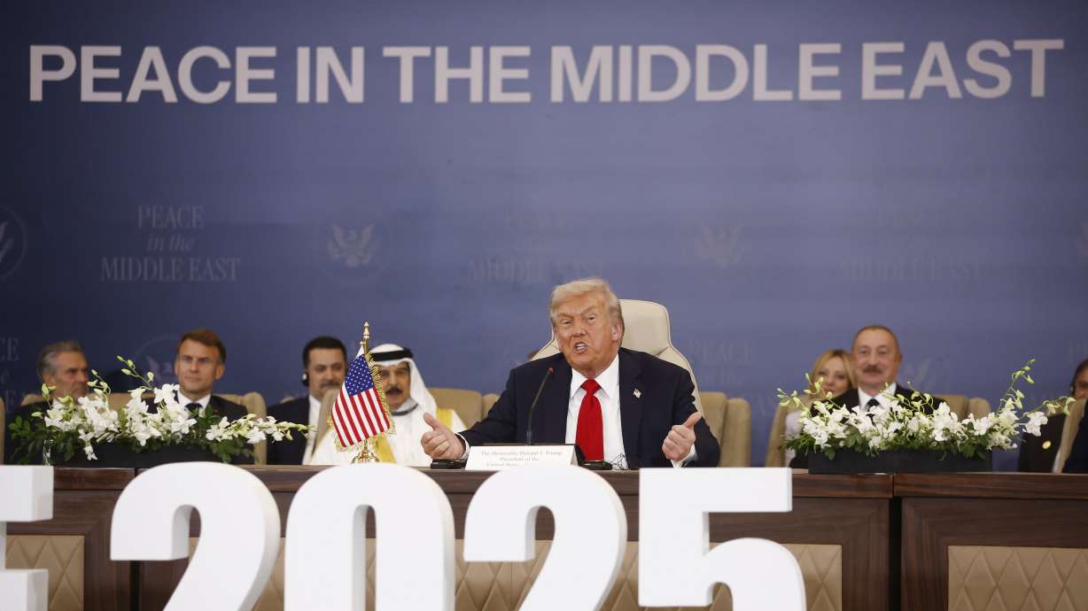 President Donald Trump attends the signature ceremony at the Gaza International Peace Summit, in Sharm el-Sheikh, Egypt, Oct. 13. In the latest Deseret News/Hinckley Institute of Politics poll, a slight majority of Utah's voters said they strongly or somewhat approve of Trump's performance.