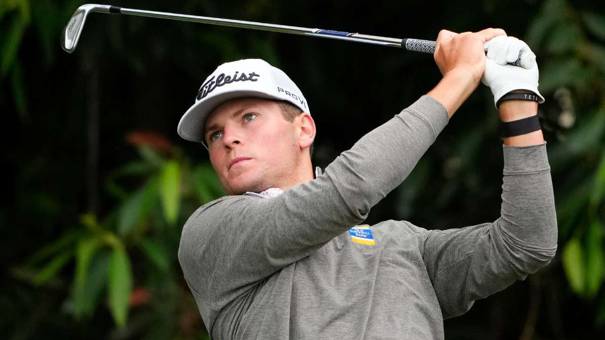 Michael Brennan watches his tee shot on the sixth hole during the first round of the U.S. Open golf tournament at Los Angeles Country Club, June 15, 2023, in Los Angeles.