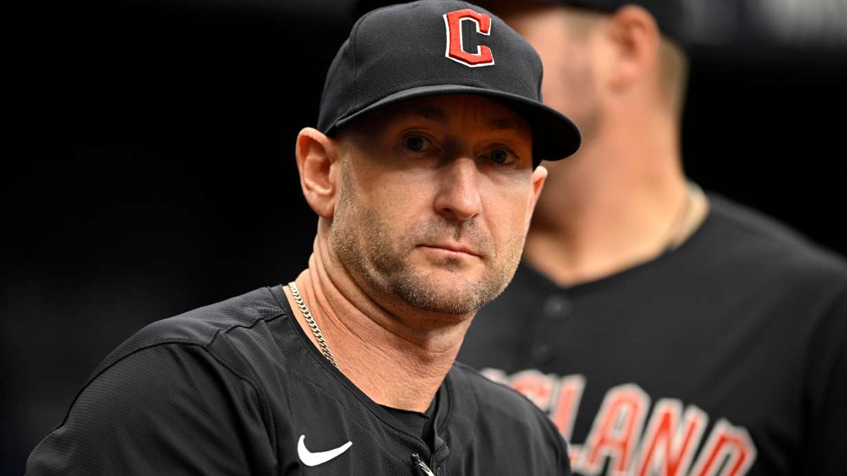 FILE - Cleveland Guardians bench coach Craig Albernaz looks on from the dugout before a baseball game against the Tampa Bay Rays, July 14, 2024, in St. Petersburg, Fla.