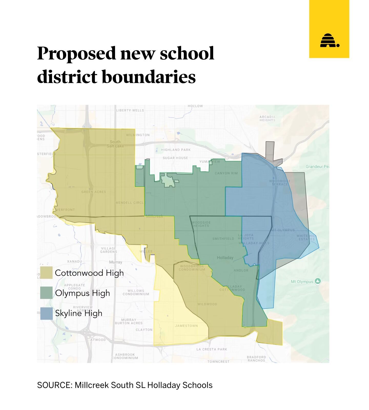 A map shows proposed new Granite School District boundaries.