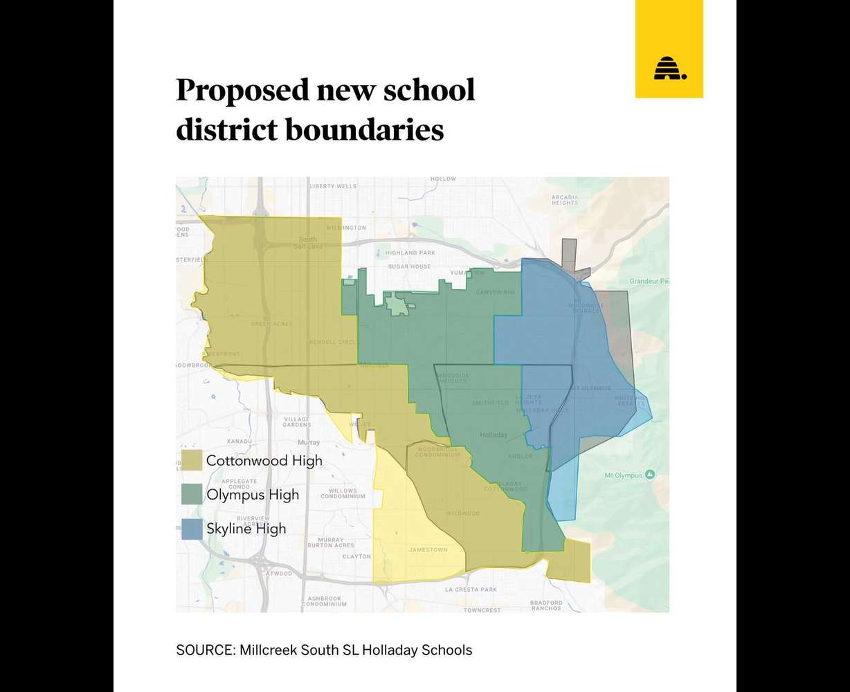 A map shows proposed new Granite School District boundaries.
