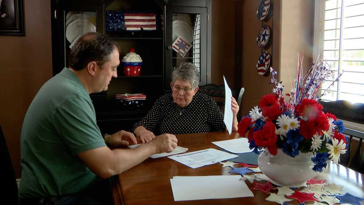 Barbara Brown shows KSL’s Matt Gephardt paperwork from the nursing home that states she’s owed $3,280.