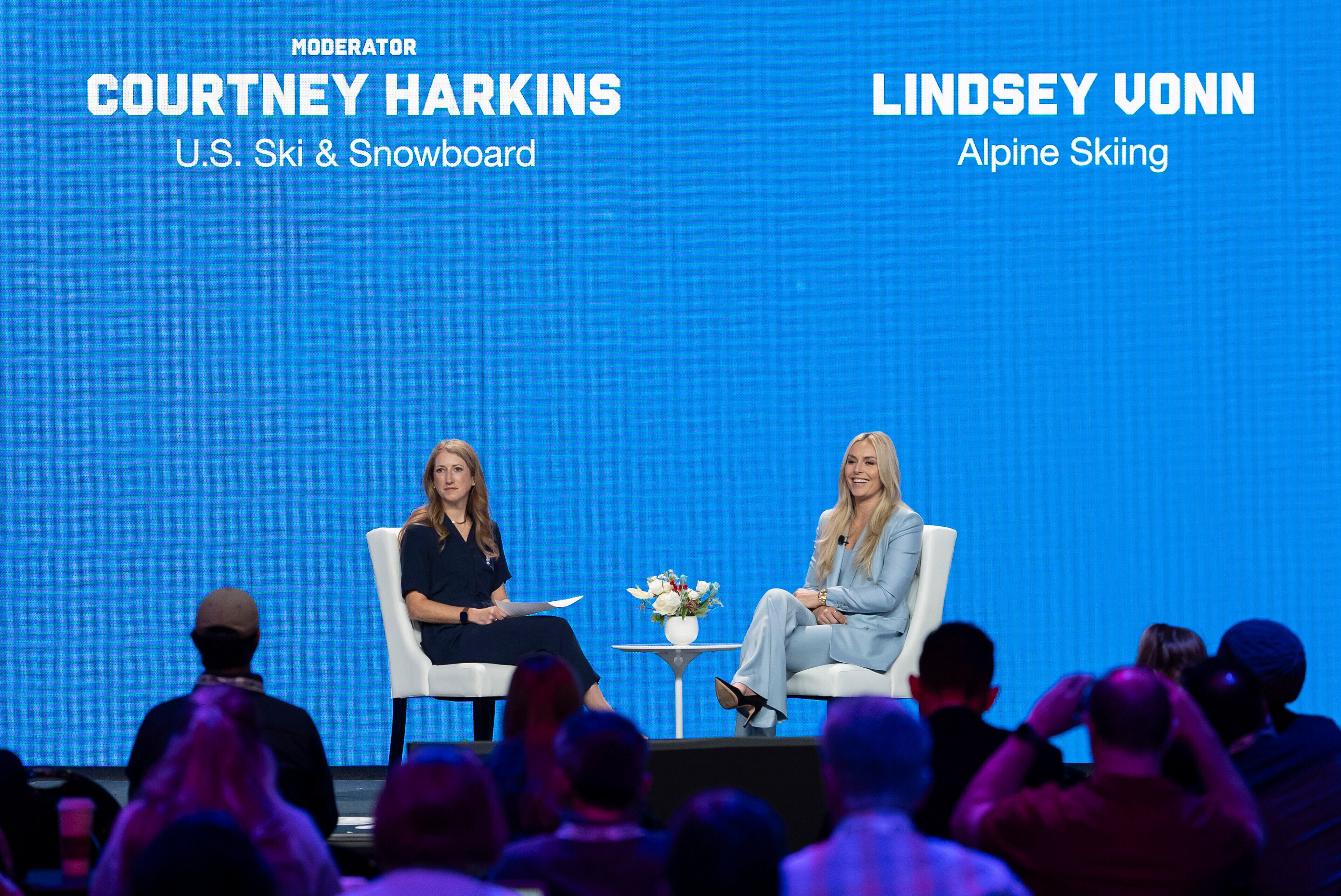 Alpine skier Lindsey Vonn at the Team USA Media Summit, Tuesday, in New York. Athletes are speaking about the importance of tuning out external noise heading into the 2026 Winter Olympics.