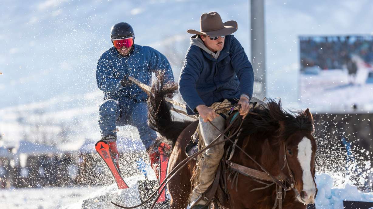 Clayson Hutchings during the 2024 Utah Skijoring competition at the Wasatch County Event Complex in Heber City on Feb. 17, 2024. A professional skijoring tour is set to begin on Jan. 16-17 in Heber City next year.