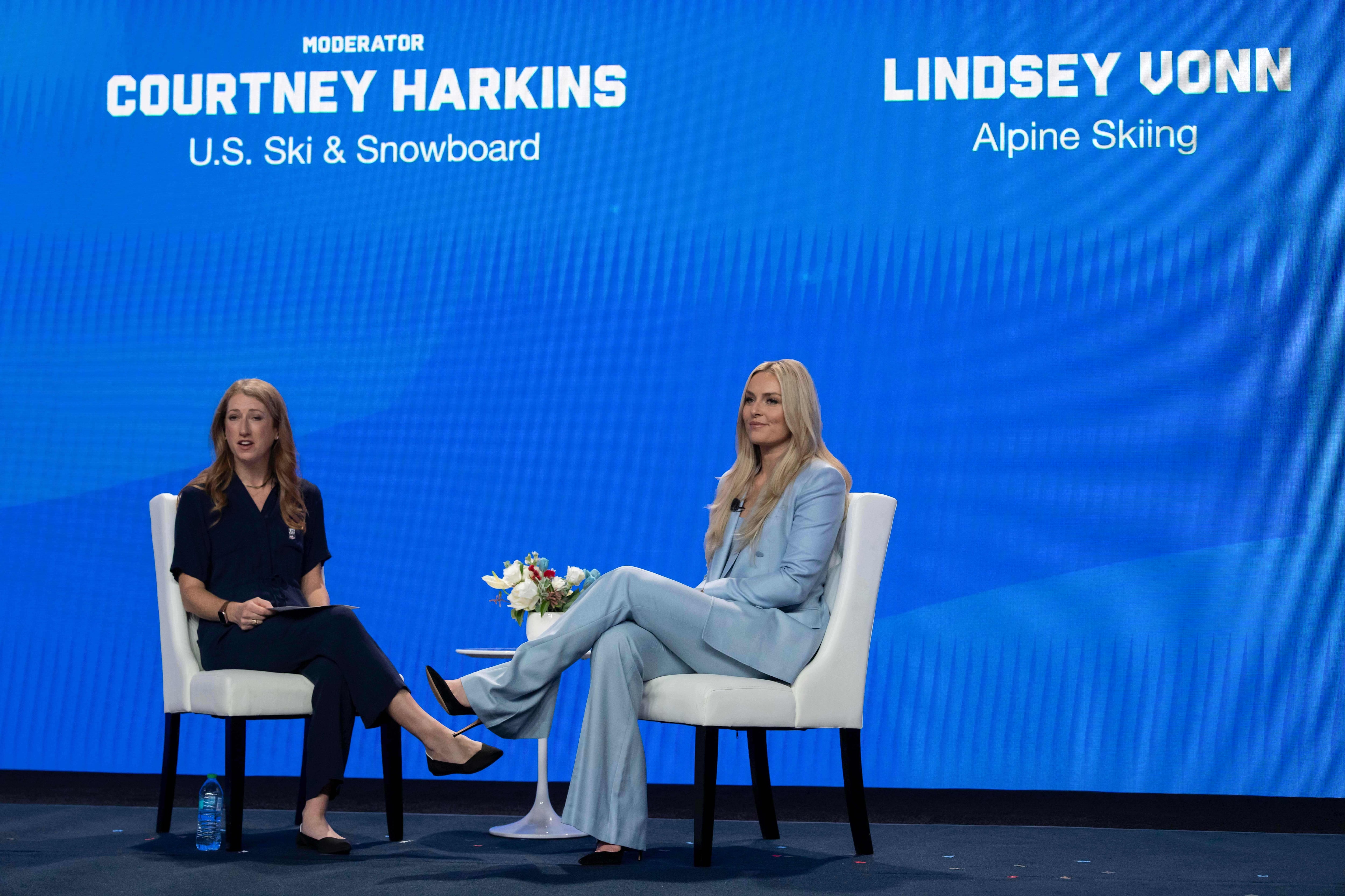 Alpine skier Lindsey Vonn attends a news conference during the Team USA Media Summit, on Tuesday, in New York. Utah's Olympic organizers are awaiting possible changes to the lineup for the 2034 Winter Olympics in Salt Lake City.