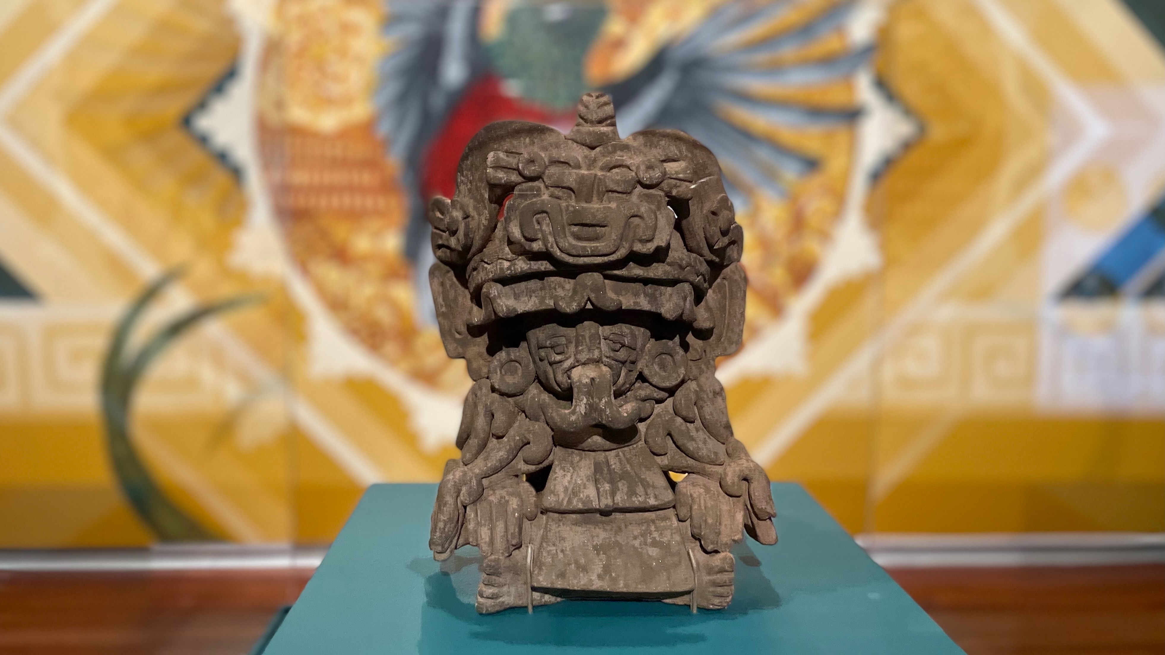 An urn representing Cocijo, a water god in the Zapotec culture of what is now Mexico, is on display Tuesday at the Utah Museum of Fine Arts on the University of Utah campus in Salt Lake City. The museum has revamped its exhibit focused on Latin America.