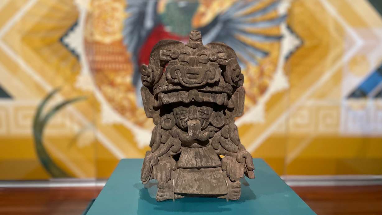 An urn representing Cocijo, a water god in the Zapotec culture of what is now Mexico, is on display Tuesday at the Utah Museum of Fine Arts on the University of Utah campus in Salt Lake City. The museum has revamped its exhibit focused on Latin America.