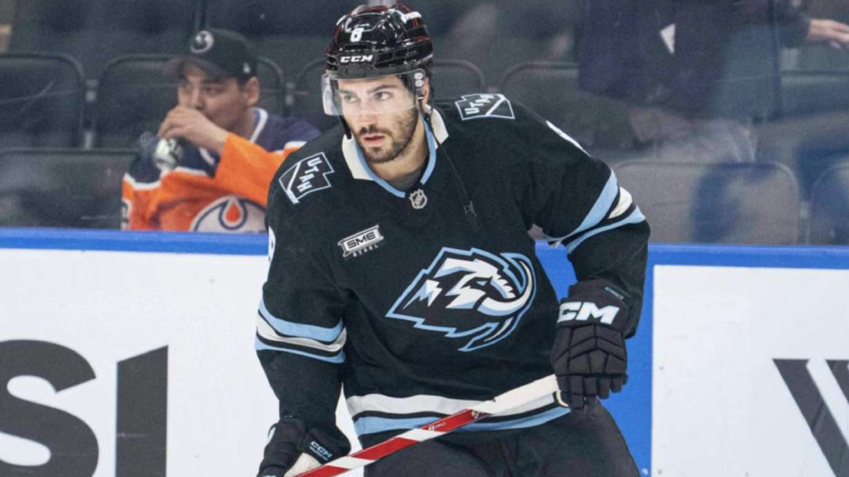 Nick Schmaltz looks on against the Edmonton Oilers.